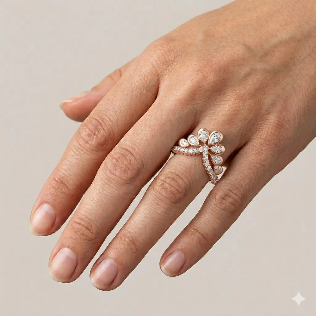 Pear Cut Floral VShape Cocktail Ring