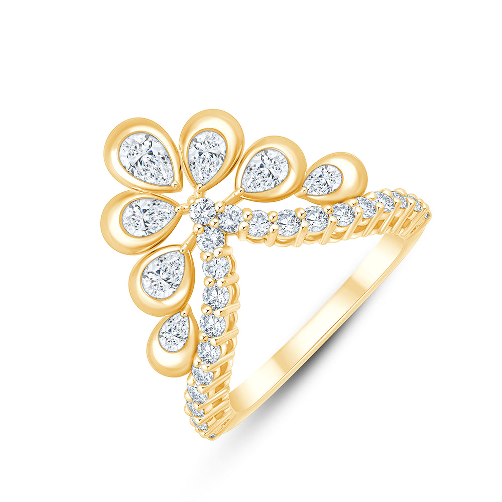 Pear Cut Floral VShape Cocktail Ring