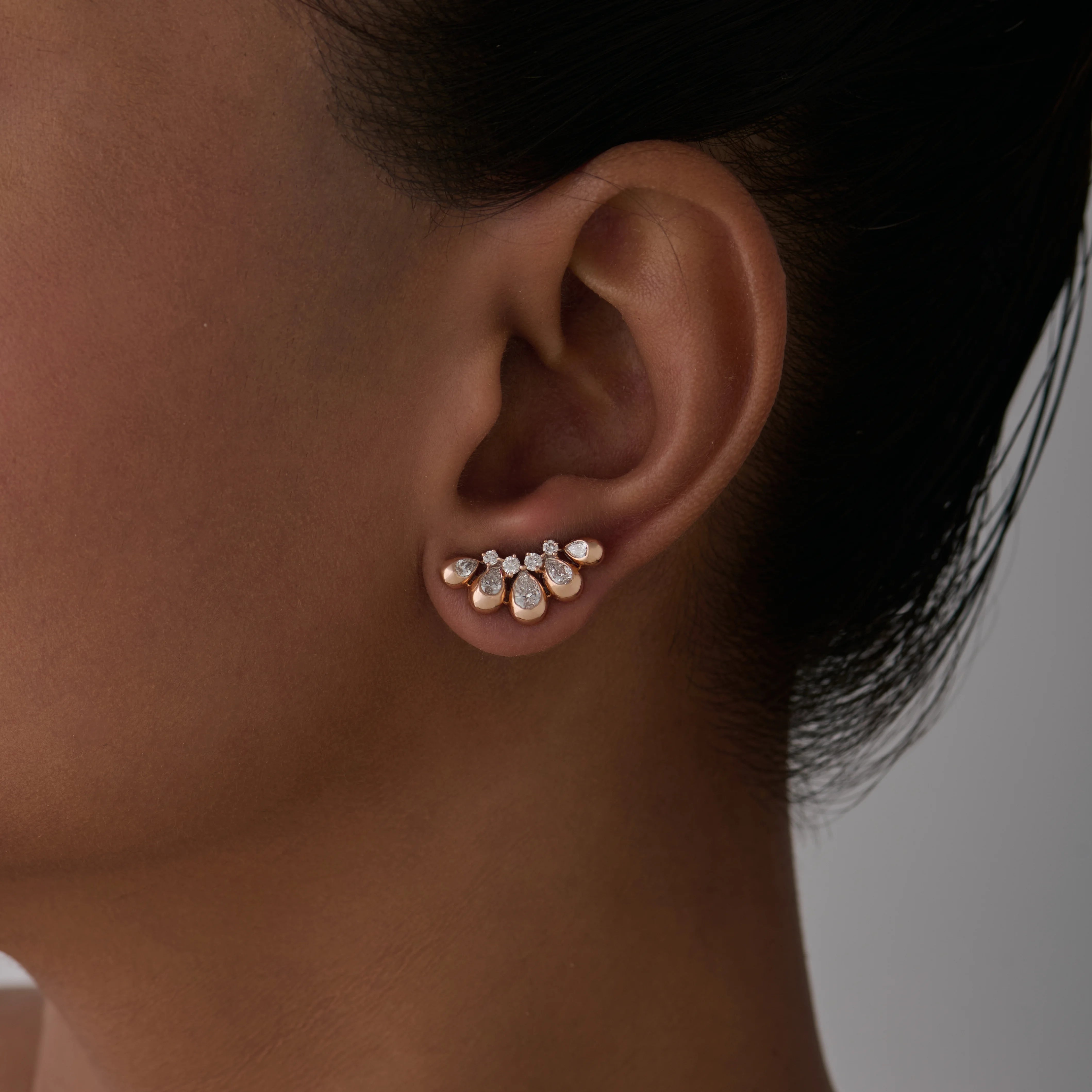 Pear Cut Petal Climber Earrings