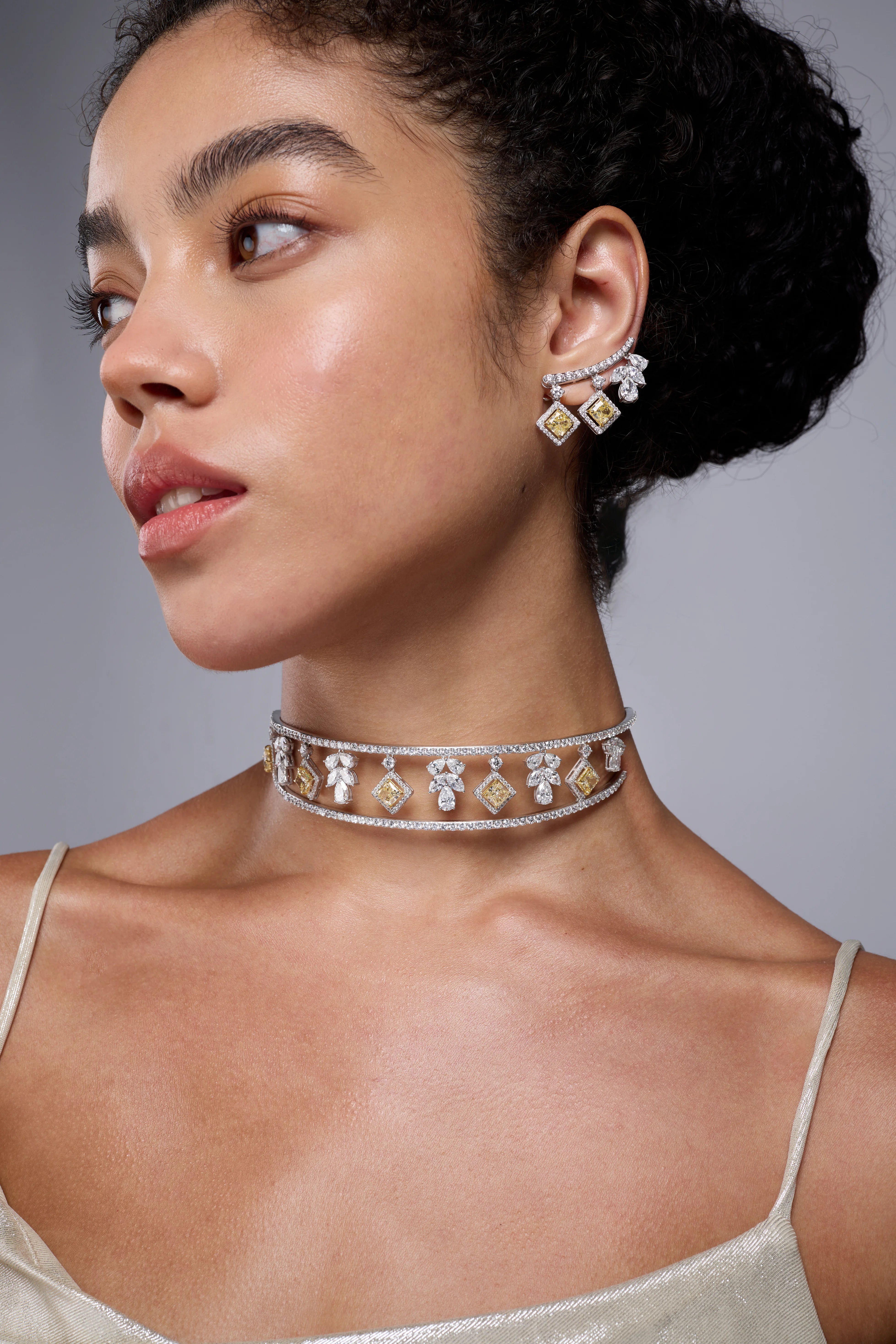 Mixed Cut Halo Choker Necklace