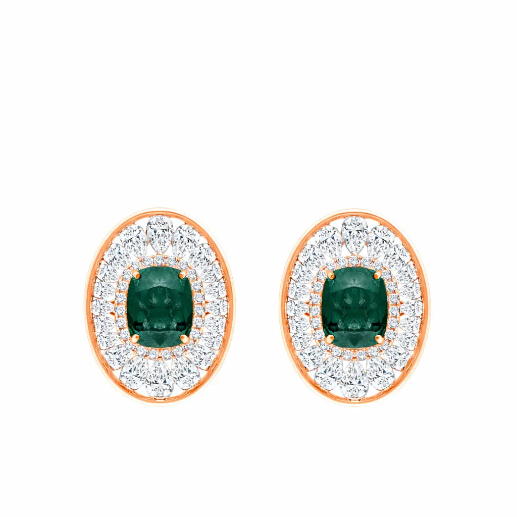Semi-Precious Emerald Double Halo Stud Earrings