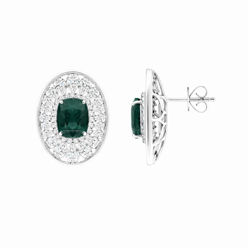 Semi-Precious Emerald Double Halo Stud Earrings
