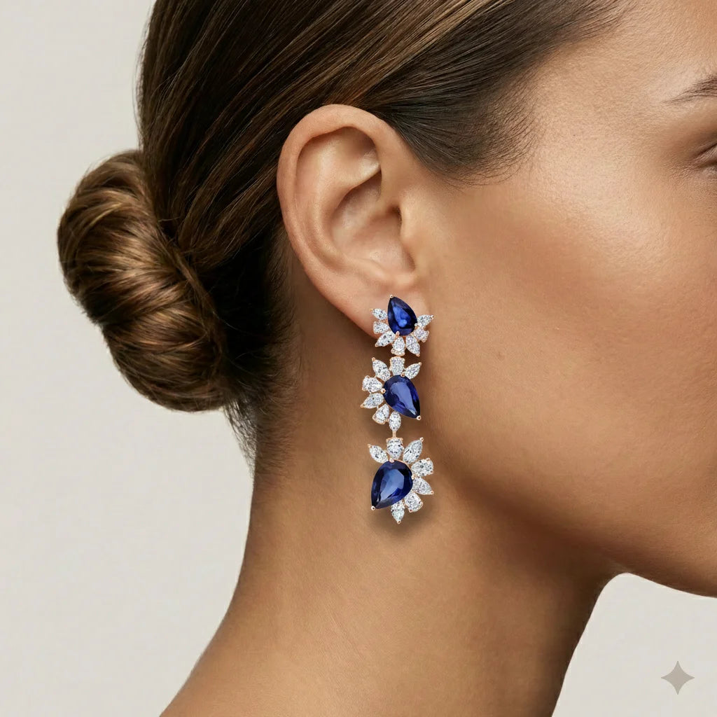 Semi-Precious Sapphire Pear Burst Drop Earrings
