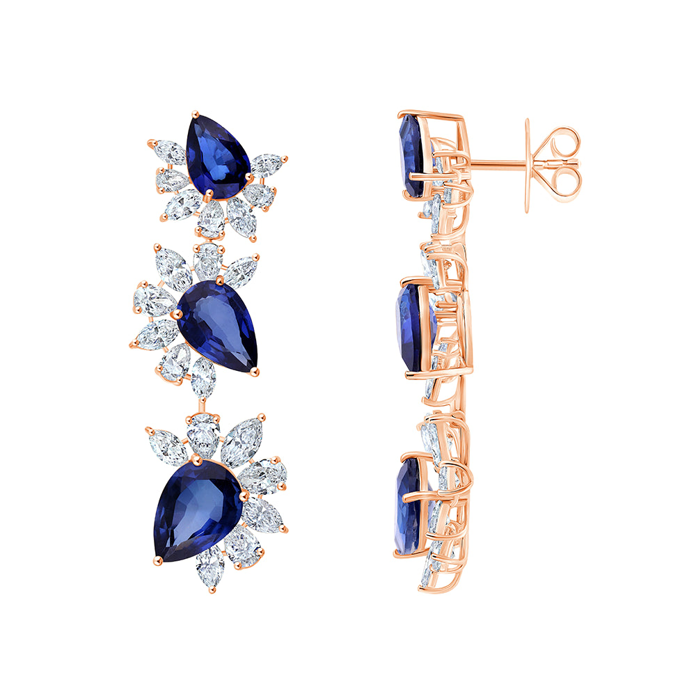Semi-Precious Sapphire Pear Burst Drop Earrings