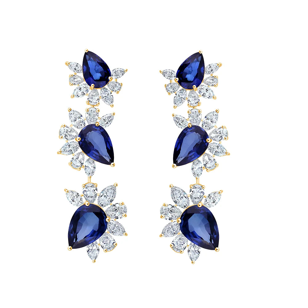 Semi-Precious Sapphire Pear Burst Drop Earrings
