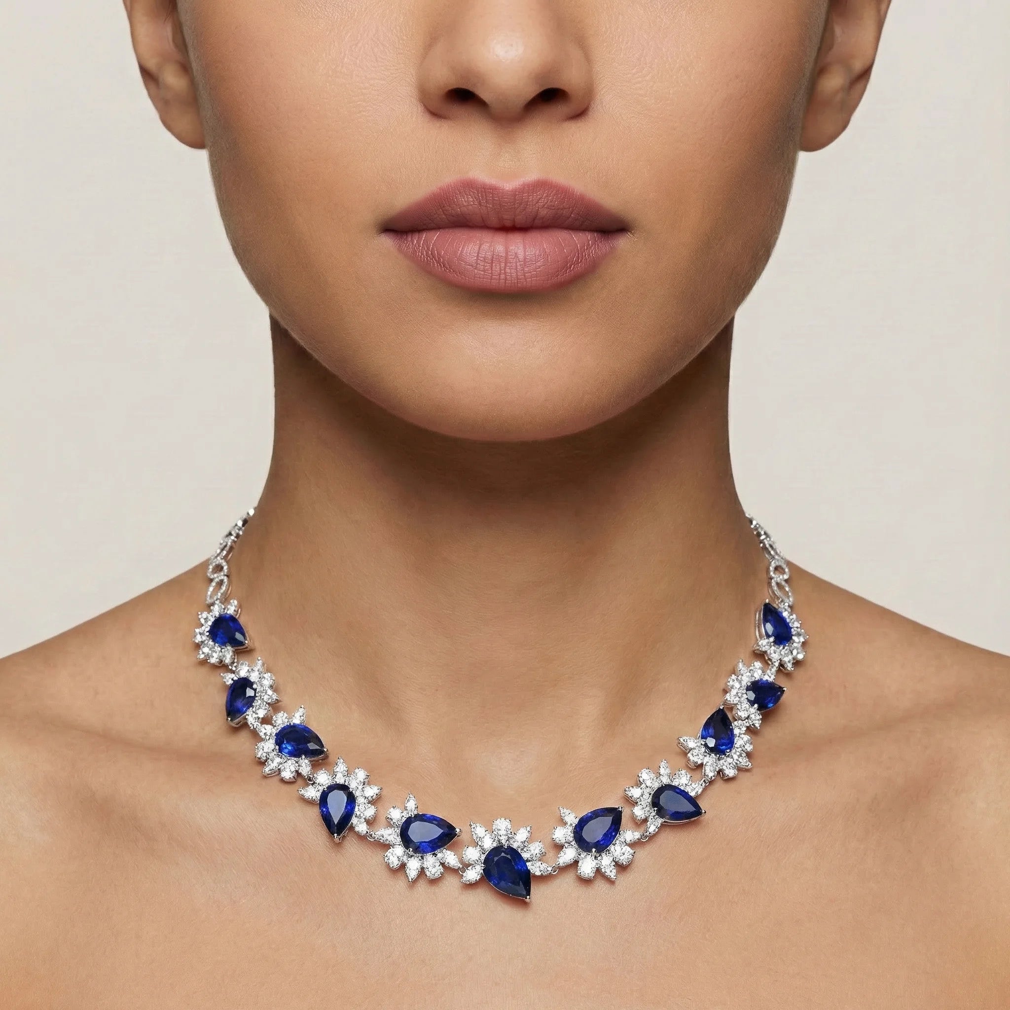 SemiPrecious Sapphire Pear Burst Half Tennis Necklace