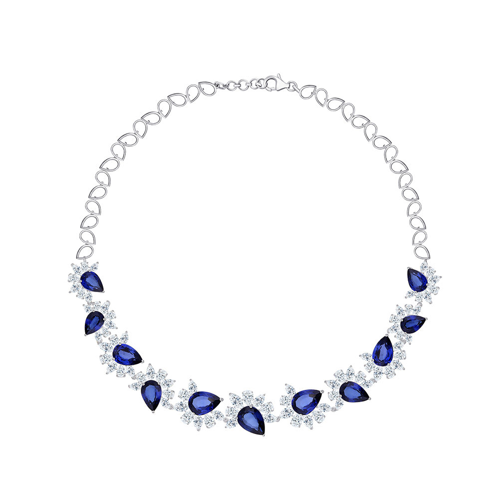 SemiPrecious Sapphire Pear Burst Half Tennis Necklace