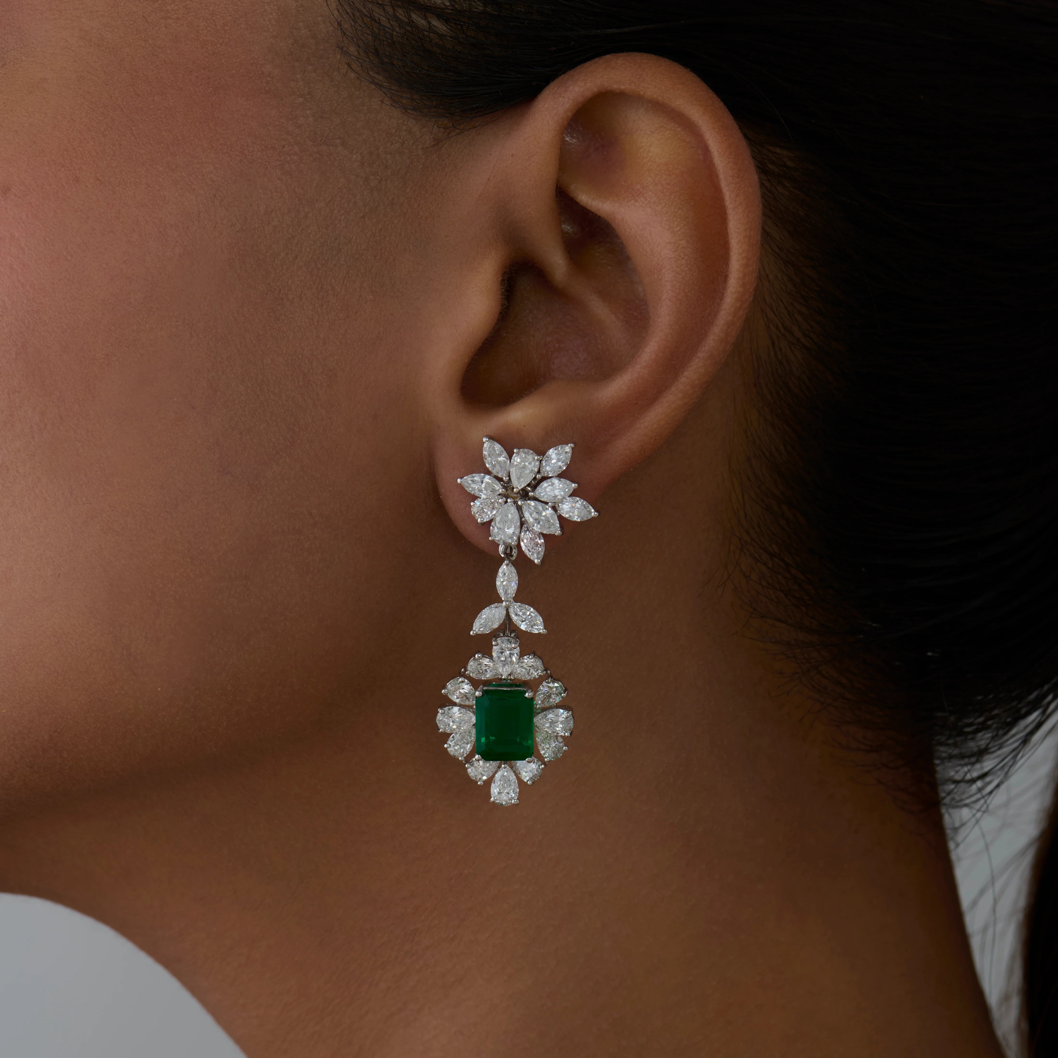 SemiPrecious Emerald Halo Floral Drop Earrings