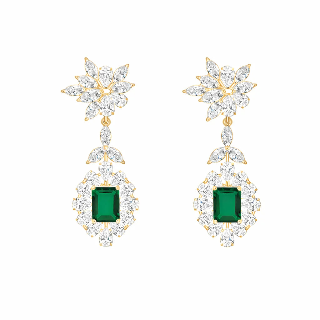 SemiPrecious Emerald Halo Floral Drop Earrings