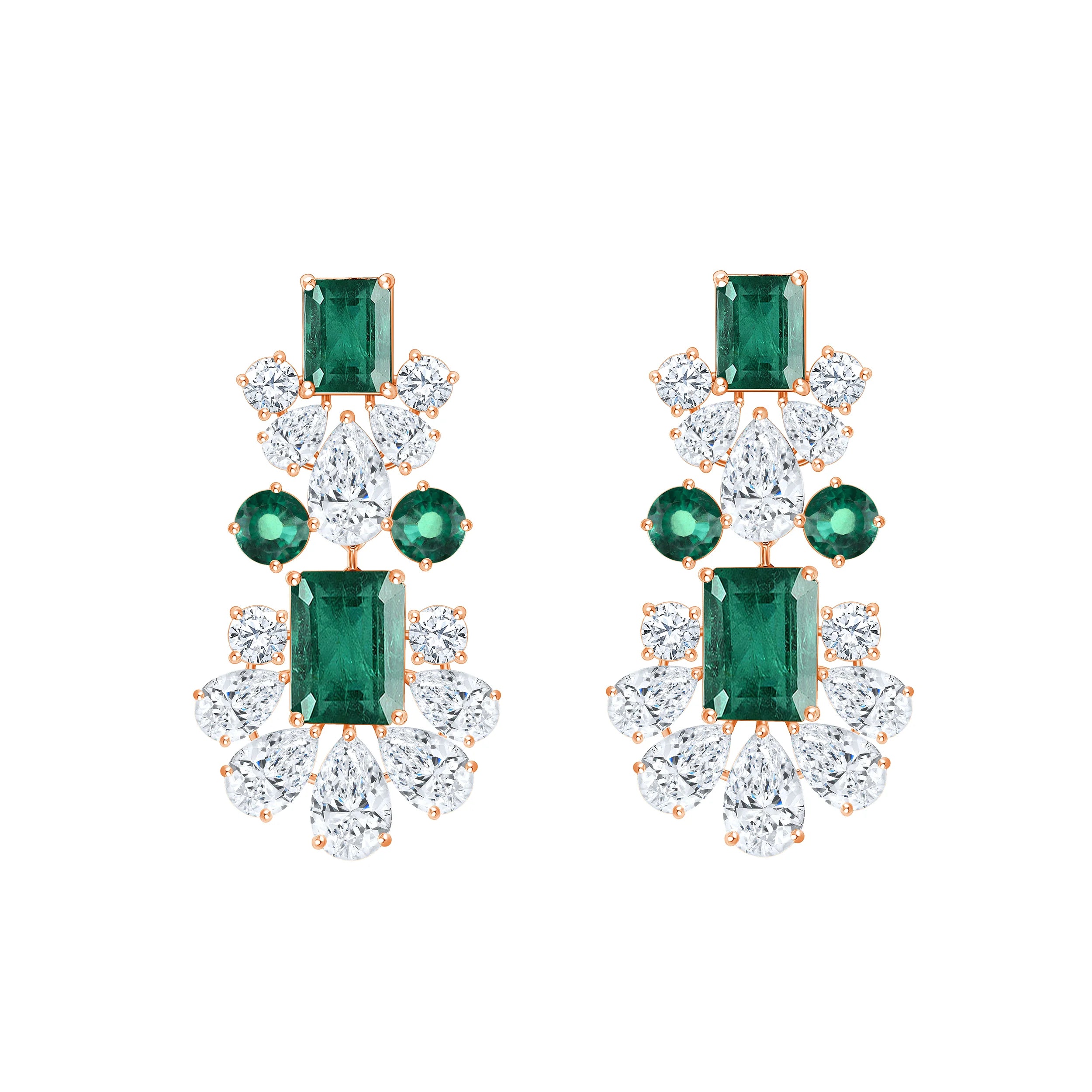 Mixed Cut SemiPrecious Emerald Drop Earrings