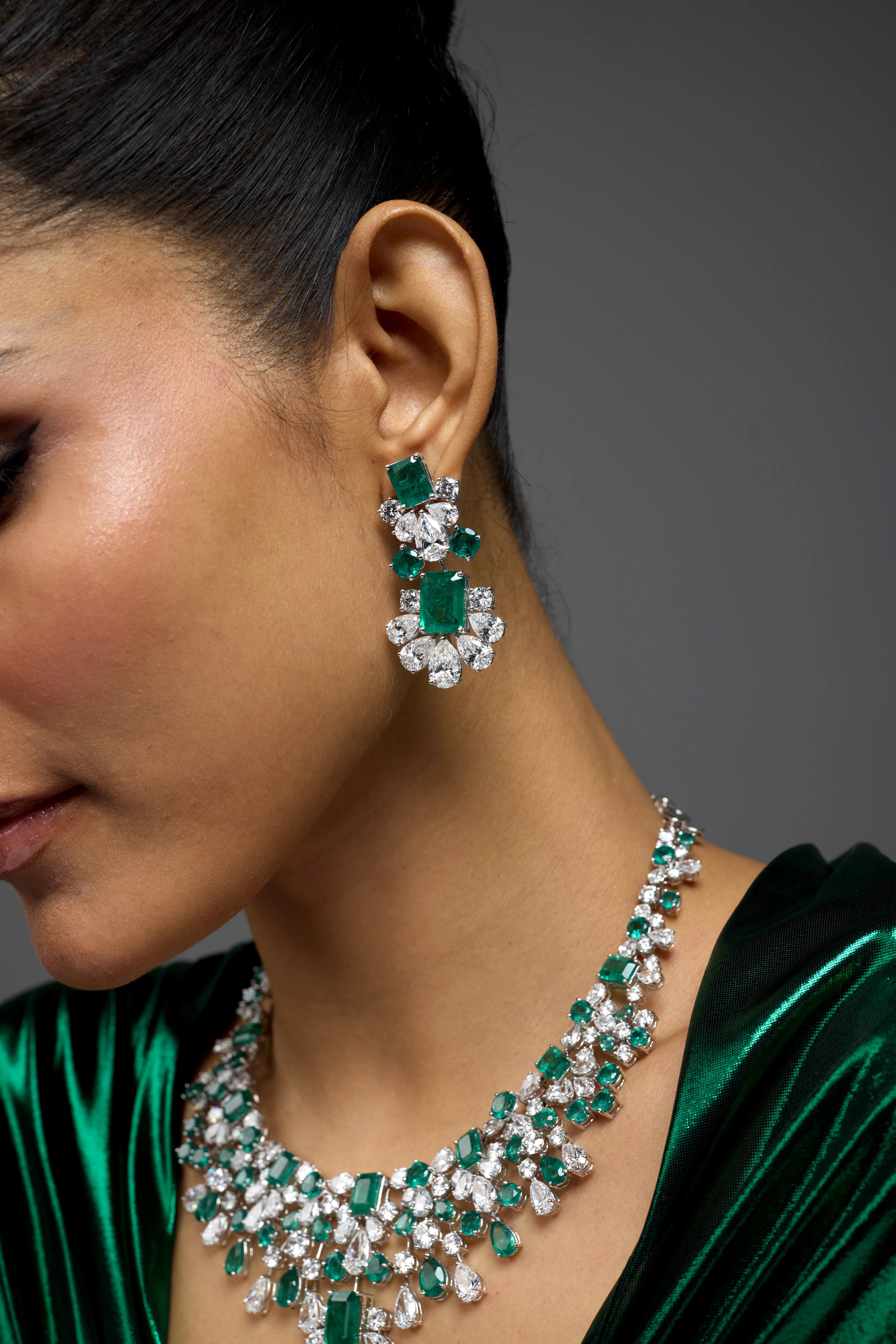 Mixed Cut SemiPrecious Emerald Drop Earrings