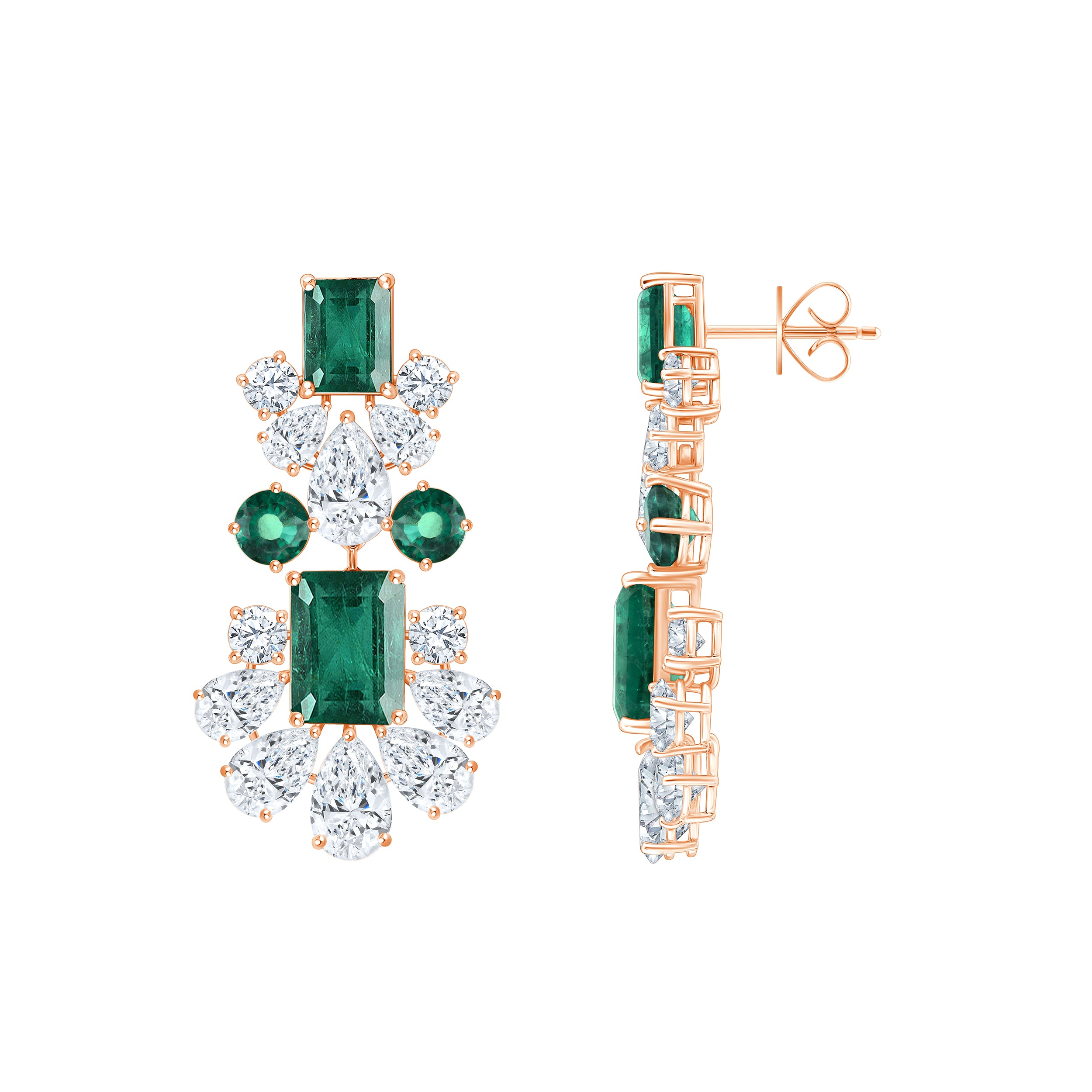 Mixed Cut SemiPrecious Emerald Drop Earrings