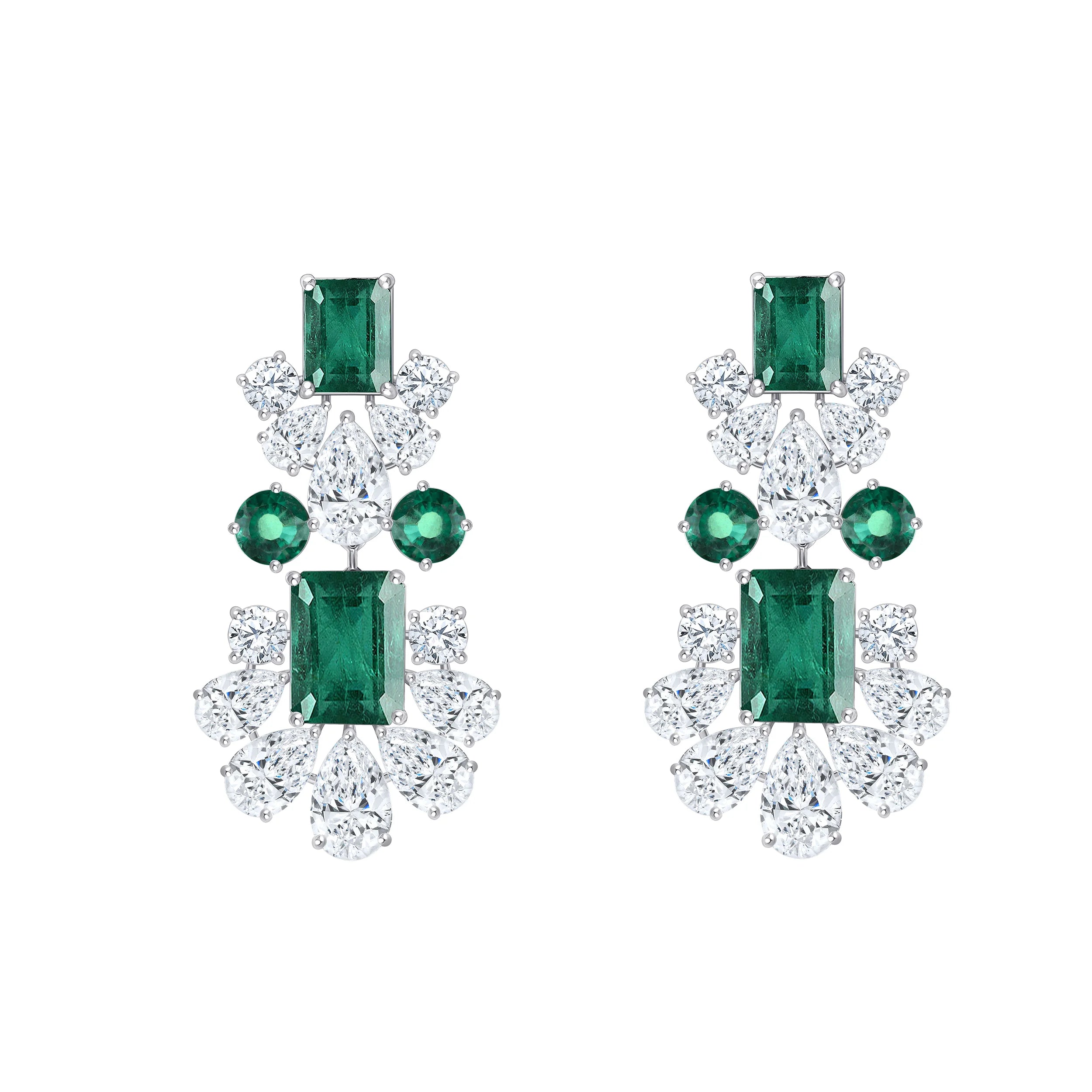 Mixed Cut SemiPrecious Emerald Drop Earrings