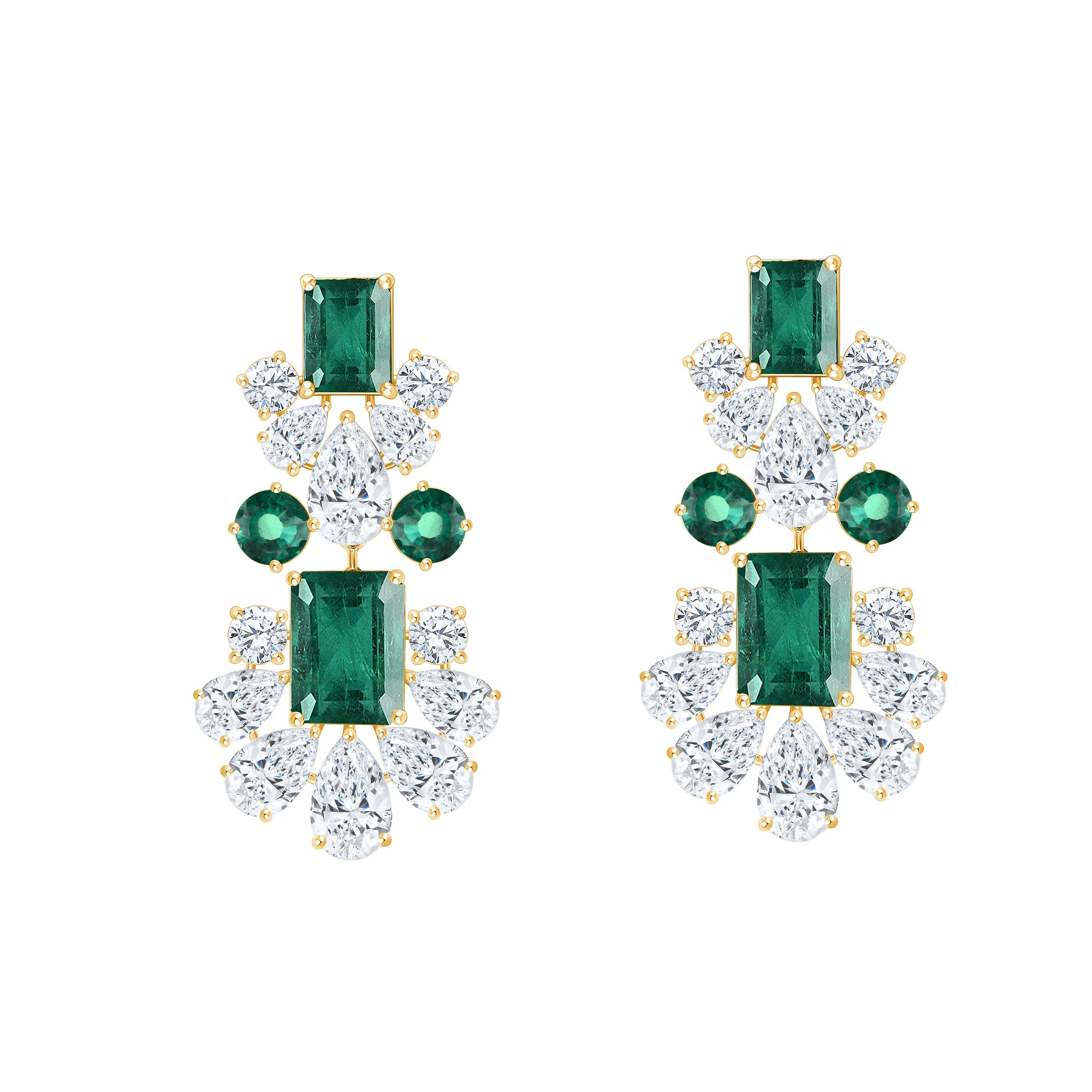 Mixed Cut SemiPrecious Emerald Drop Earrings