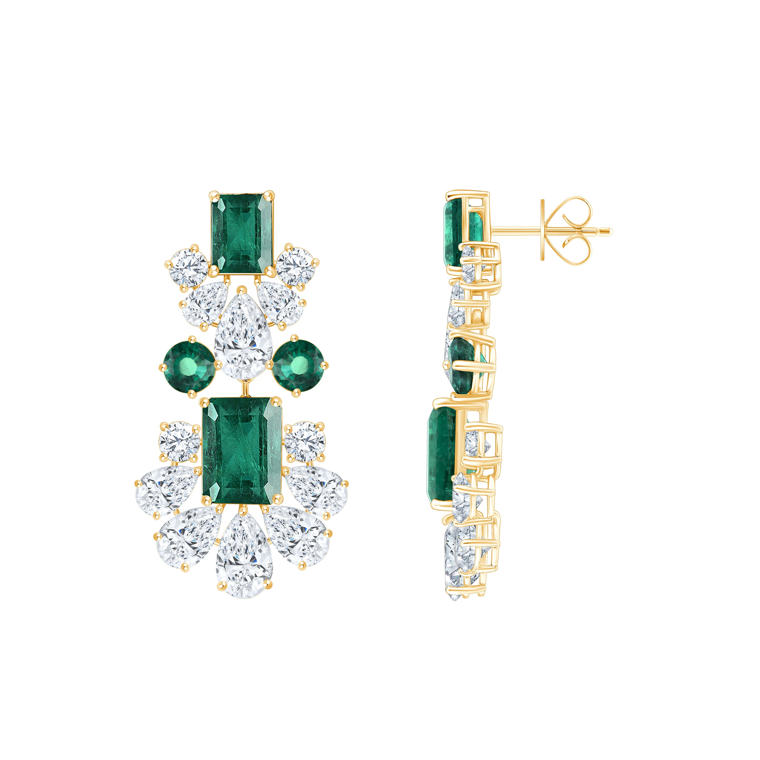 Mixed Cut SemiPrecious Emerald Drop Earrings