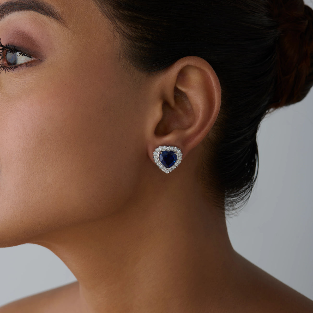 Heart Cut SemiPrecious Sapphire Halo Earrings