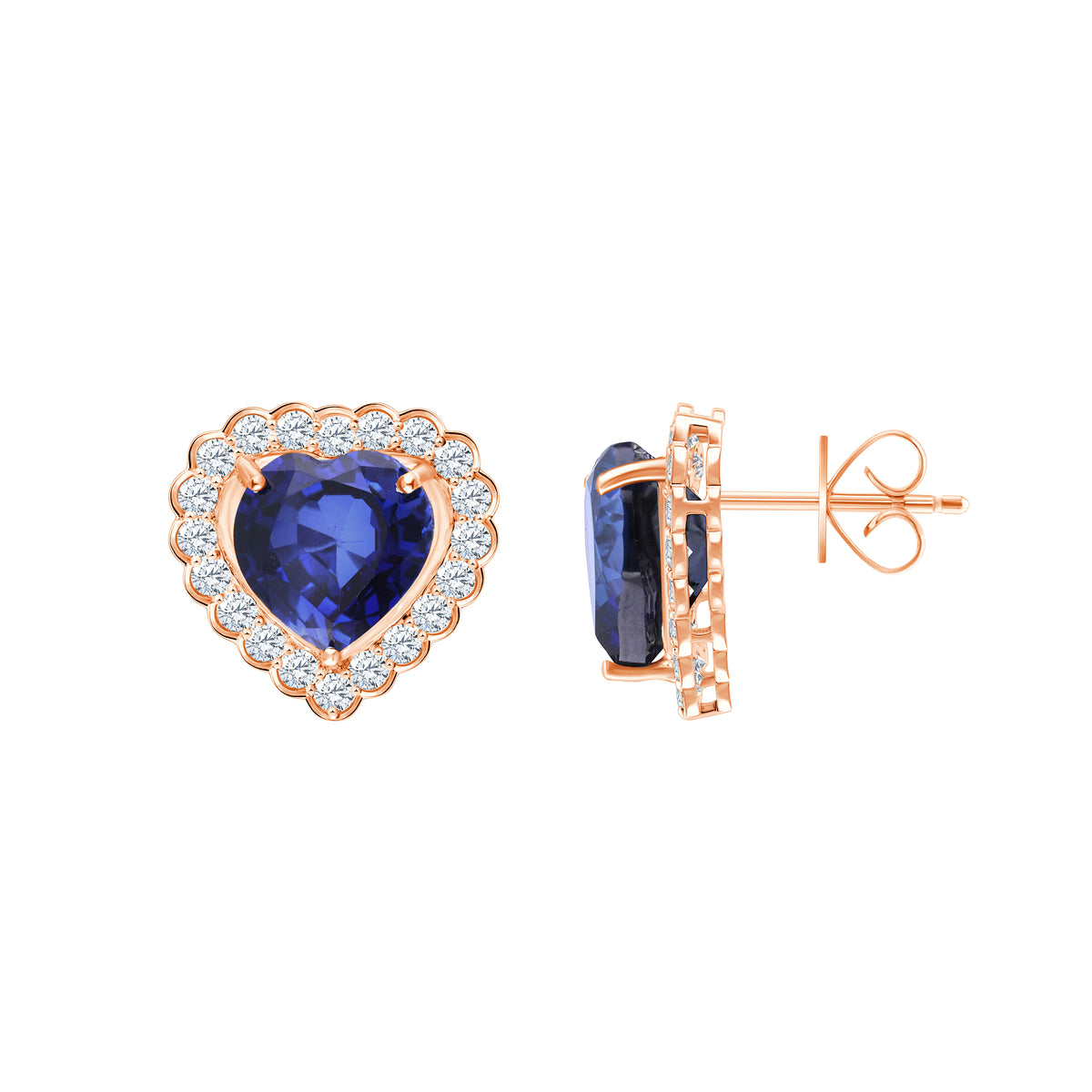 Heart Cut SemiPrecious Sapphire Halo Earrings