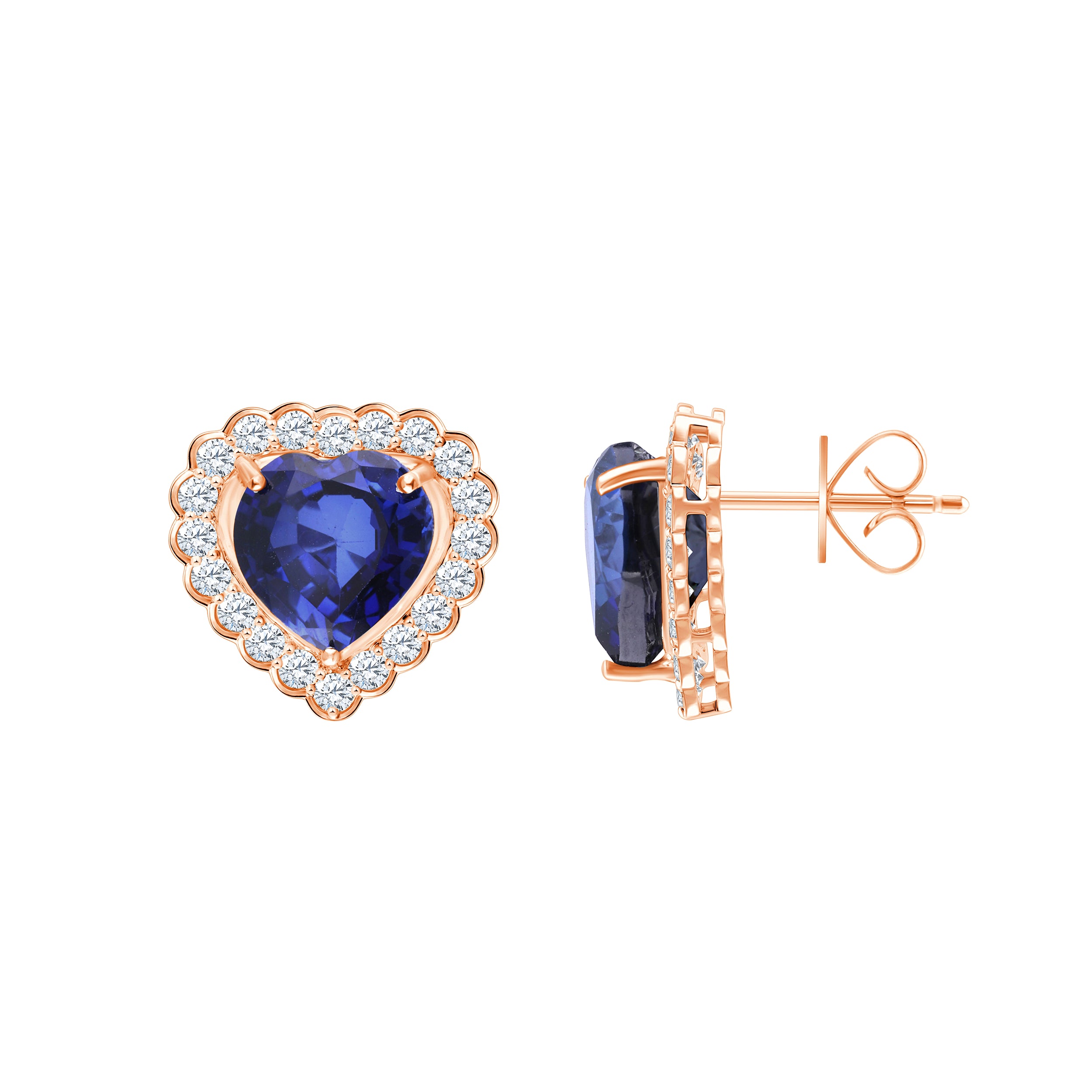 Heart Cut Semi-Precious Sapphire Halo Earrings