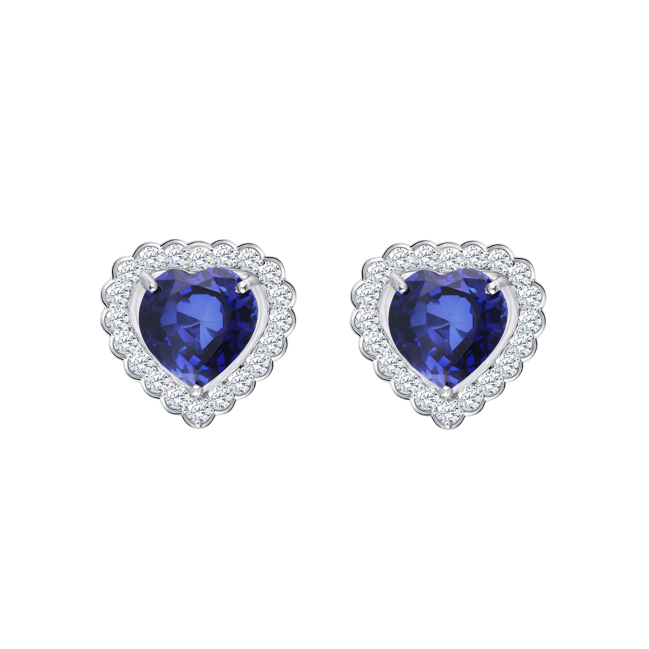 Heart Cut Semi-Precious Sapphire Halo Earrings
