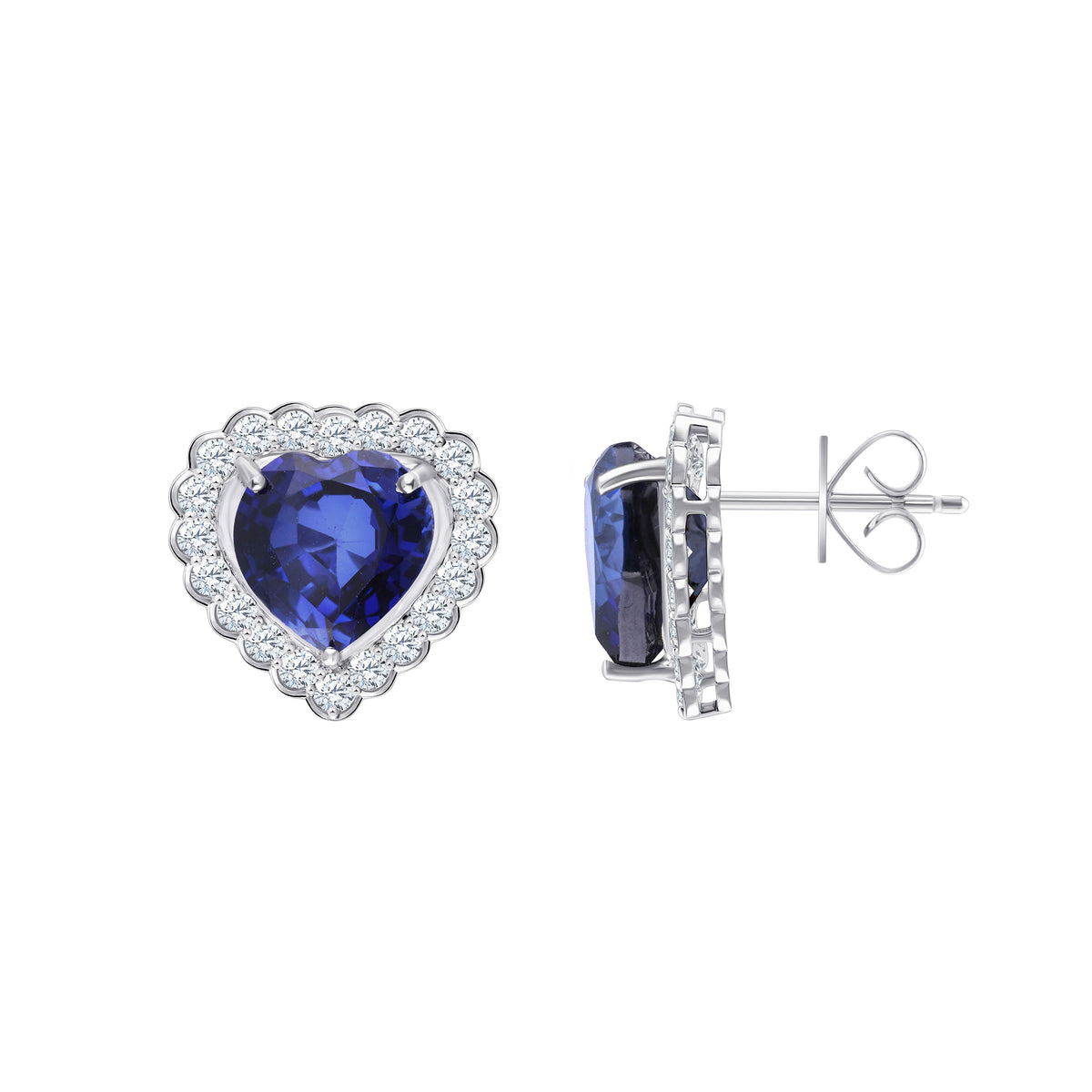 Heart Cut SemiPrecious Sapphire Halo Earrings