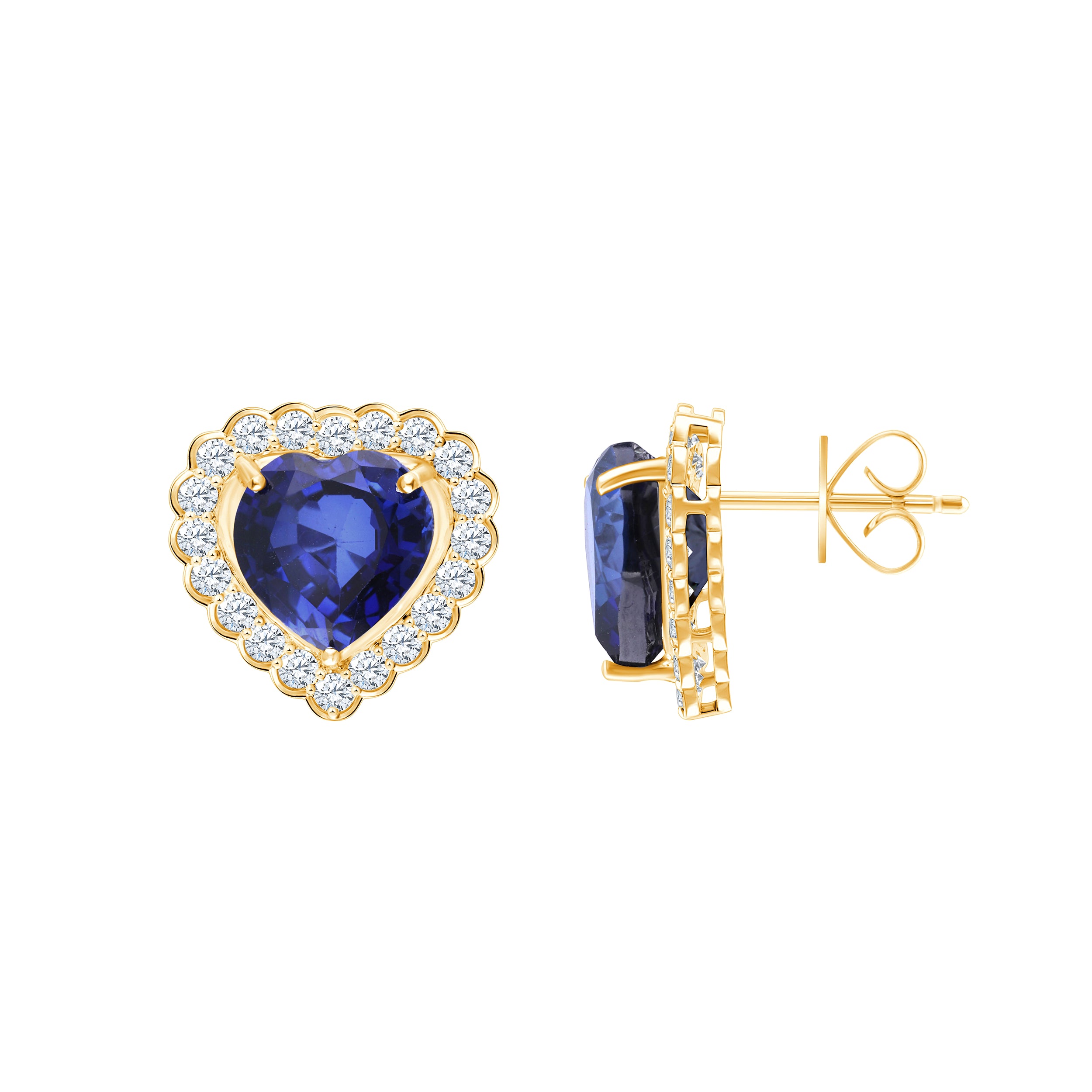 Heart Cut Semi-Precious Sapphire Halo Earrings
