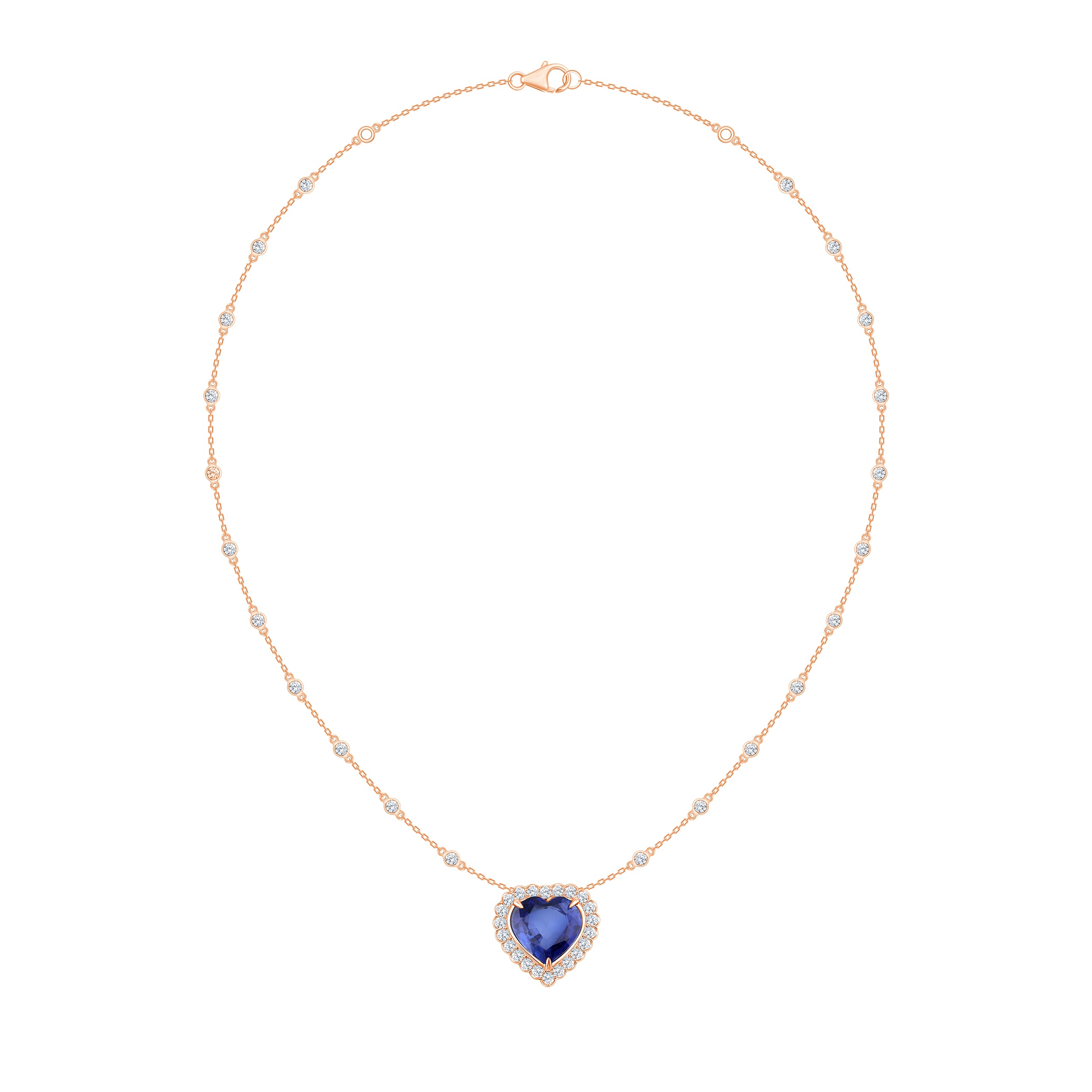 Semi-Precious Heart Cut Sapphire Halo Pendant