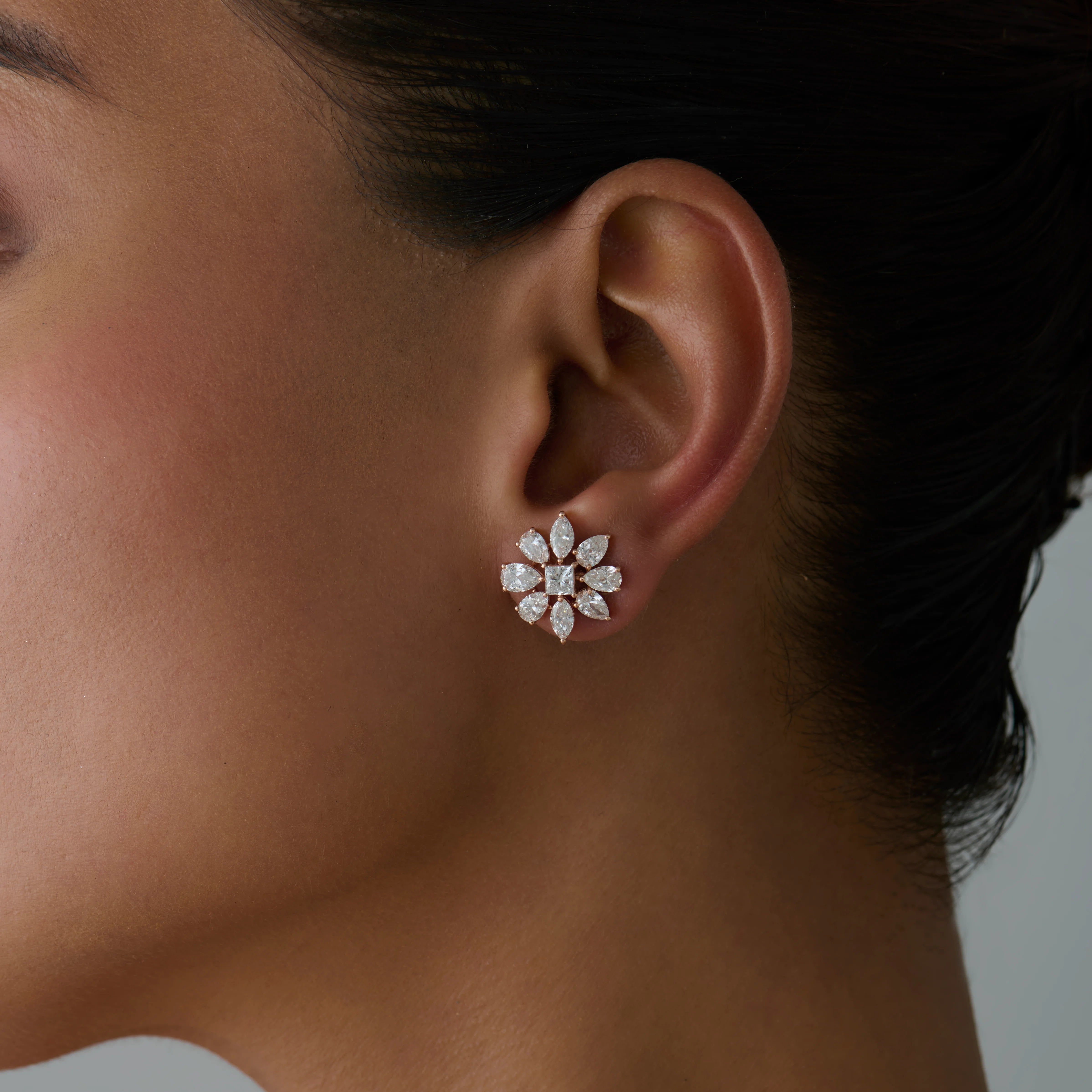 Mixed Cut Petal Cluster Stud Earrings
