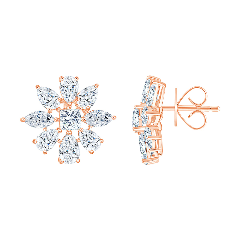 Mixed Cut Petal Cluster Stud Earrings