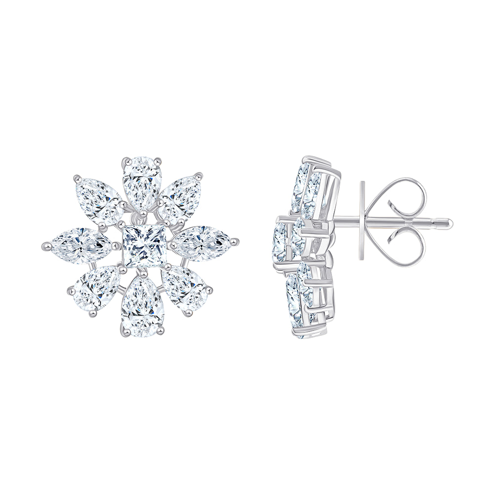 Mixed Cut Petal Cluster Stud Earrings