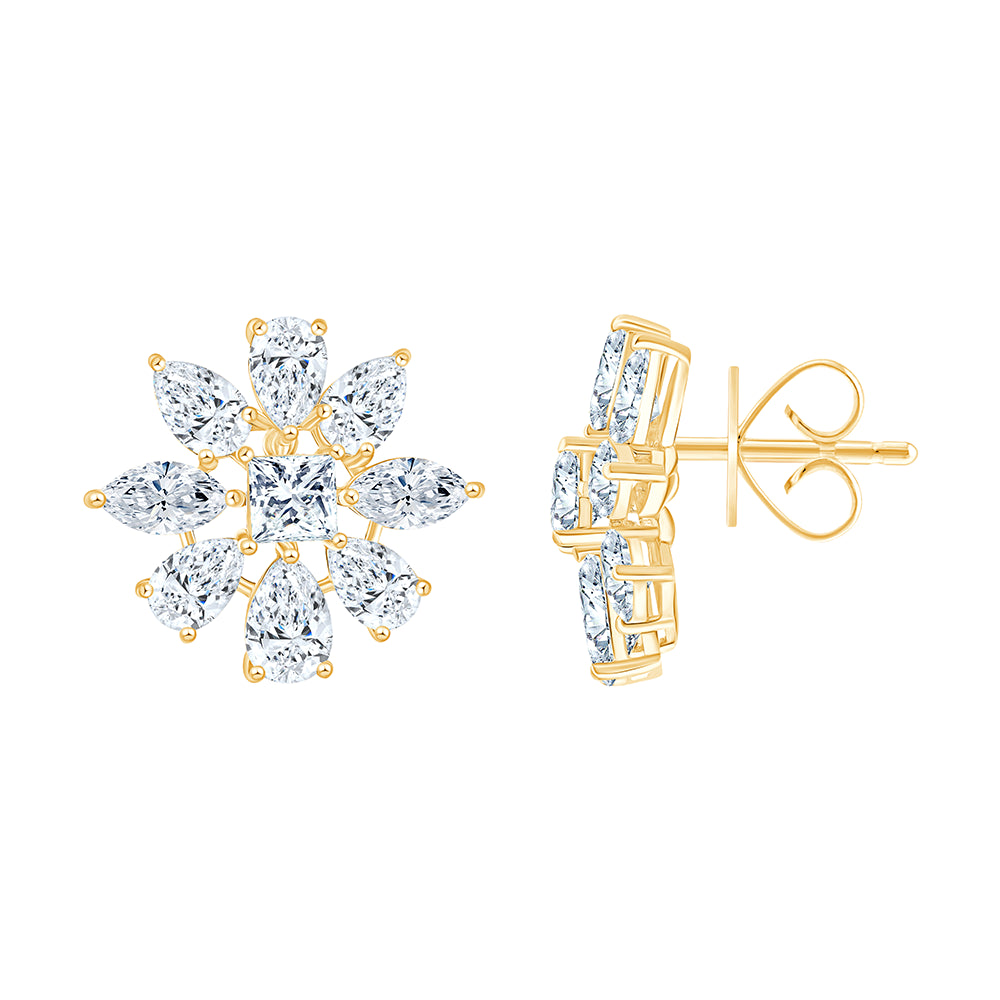 Mixed Cut Petal Cluster Stud Earrings