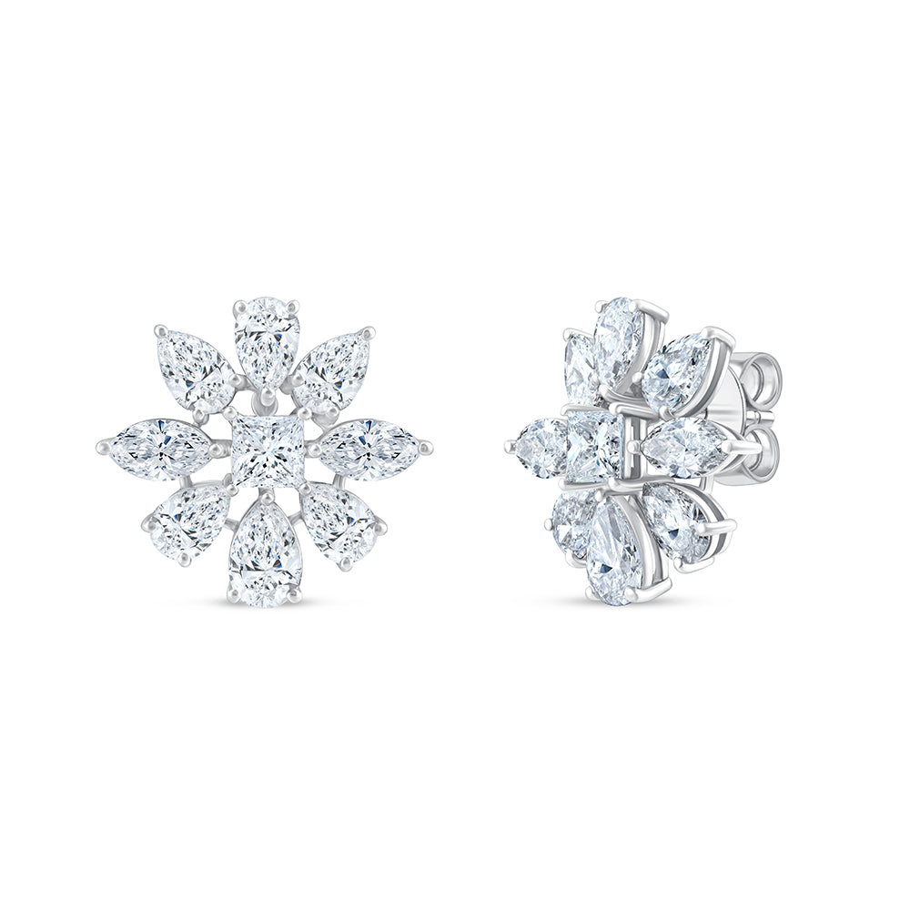 Mixed Cut Petal Cluster Stud Earrings