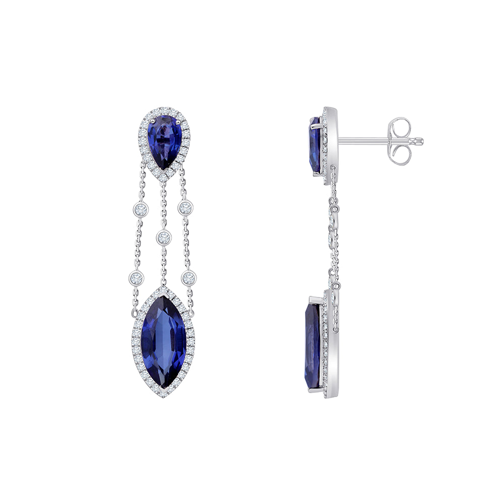 SemiPrecious Sapphire Pear Marquise Halo Drop Earrings