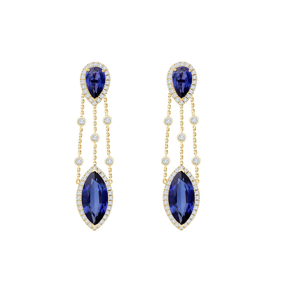 SemiPrecious Sapphire Pear Marquise Halo Drop Earrings