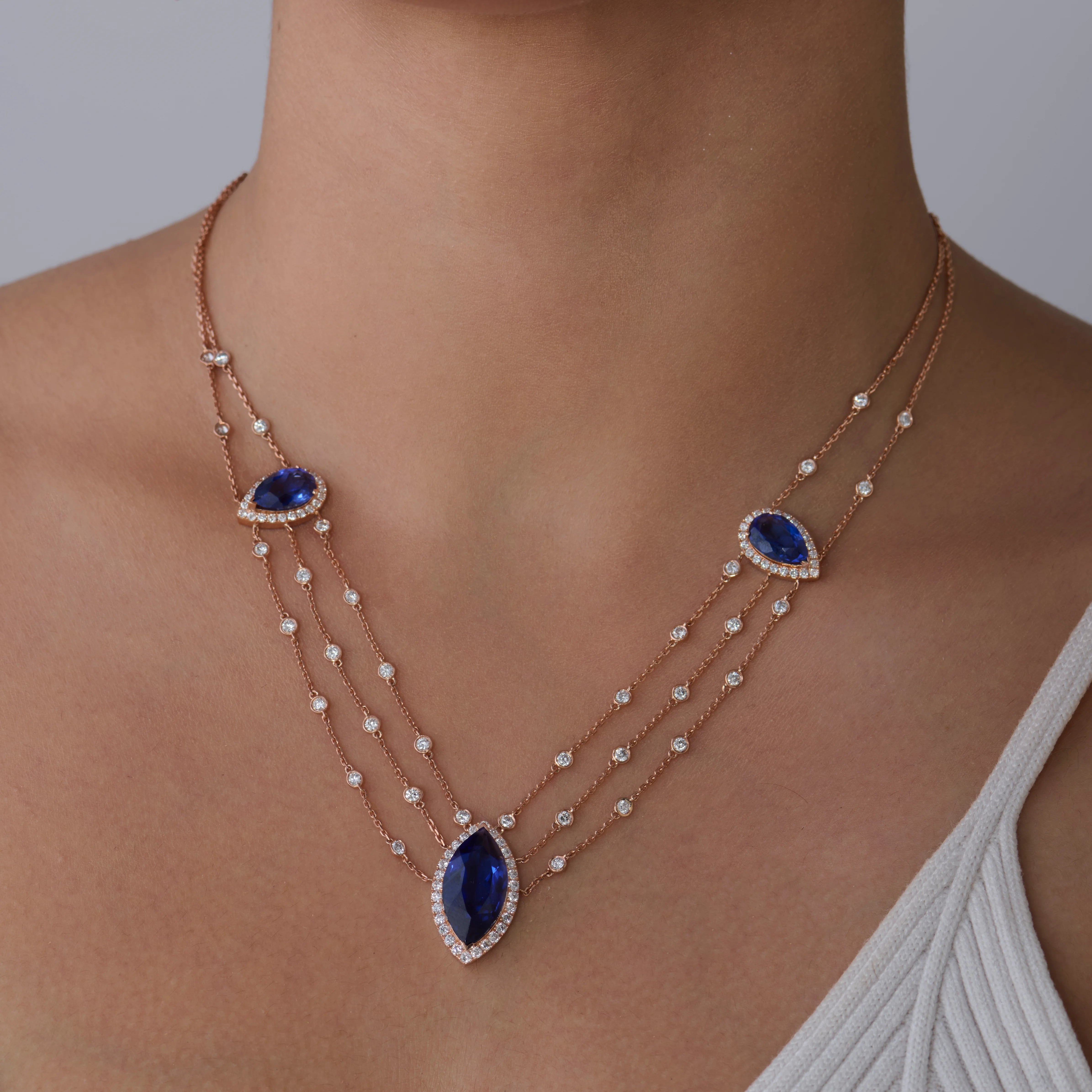 SemiPrecious Sapphire Halo Layered Necklace