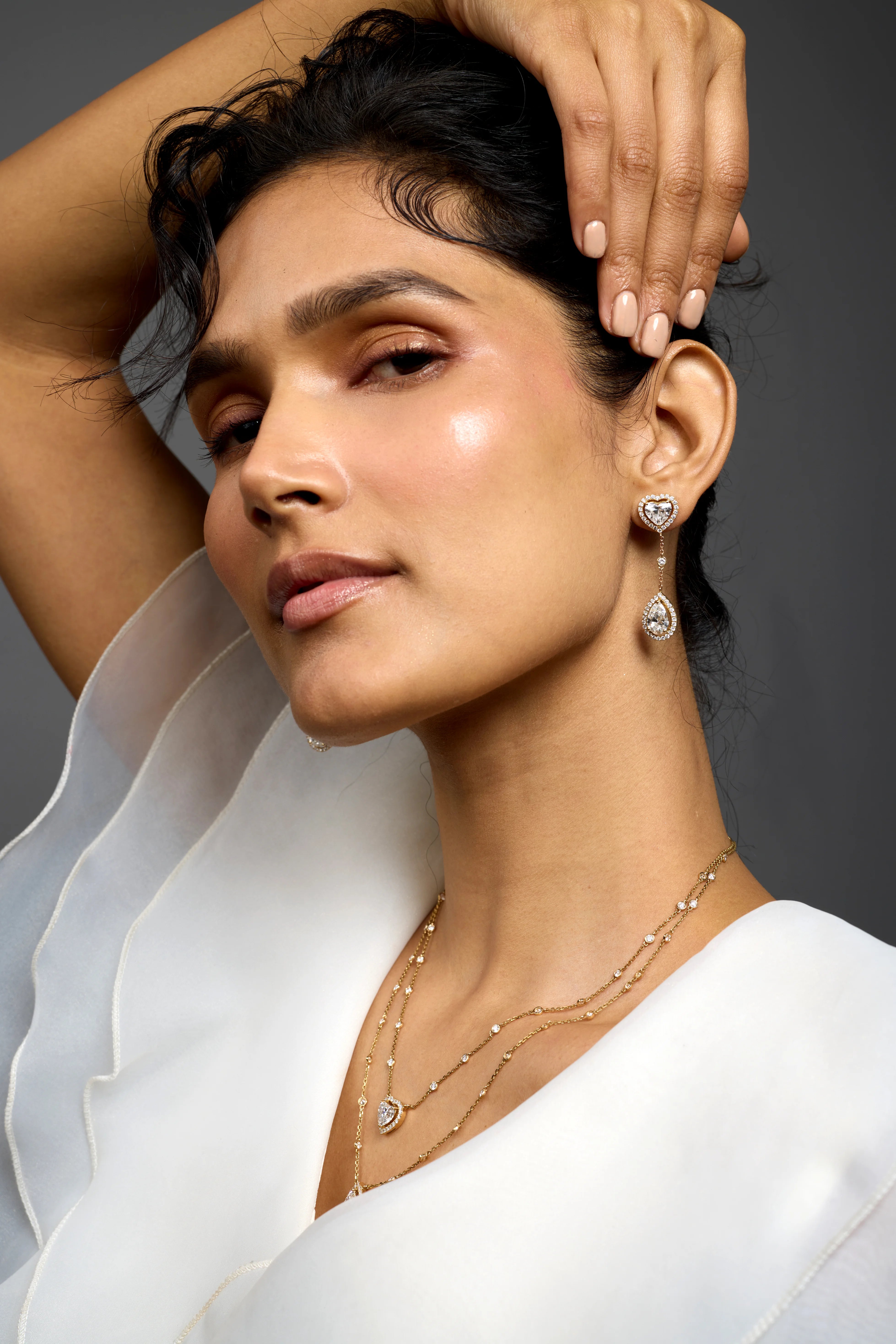 Pear and Heart Cut Halo Drop Earrings