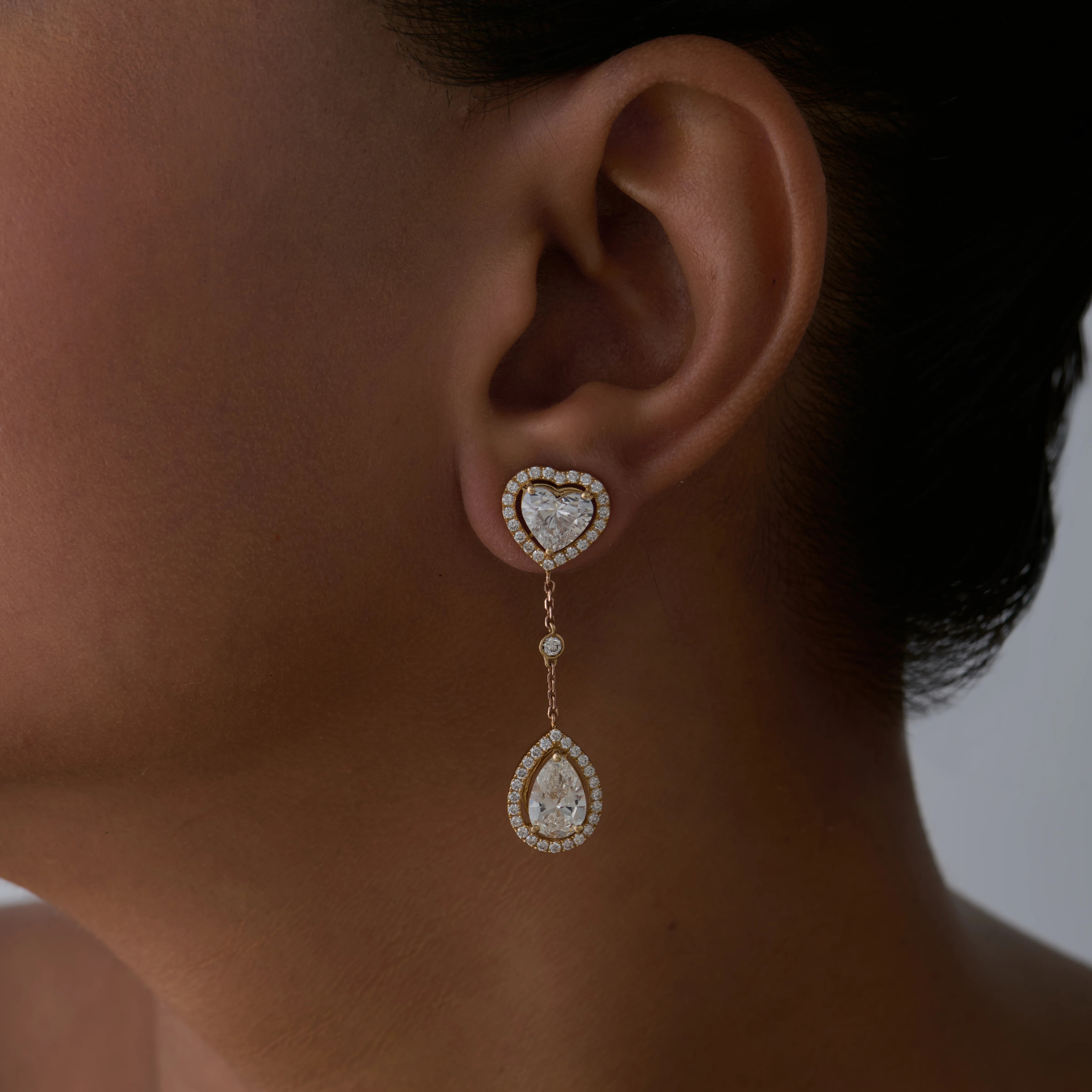 Pear and Heart Cut Halo Drop Earrings