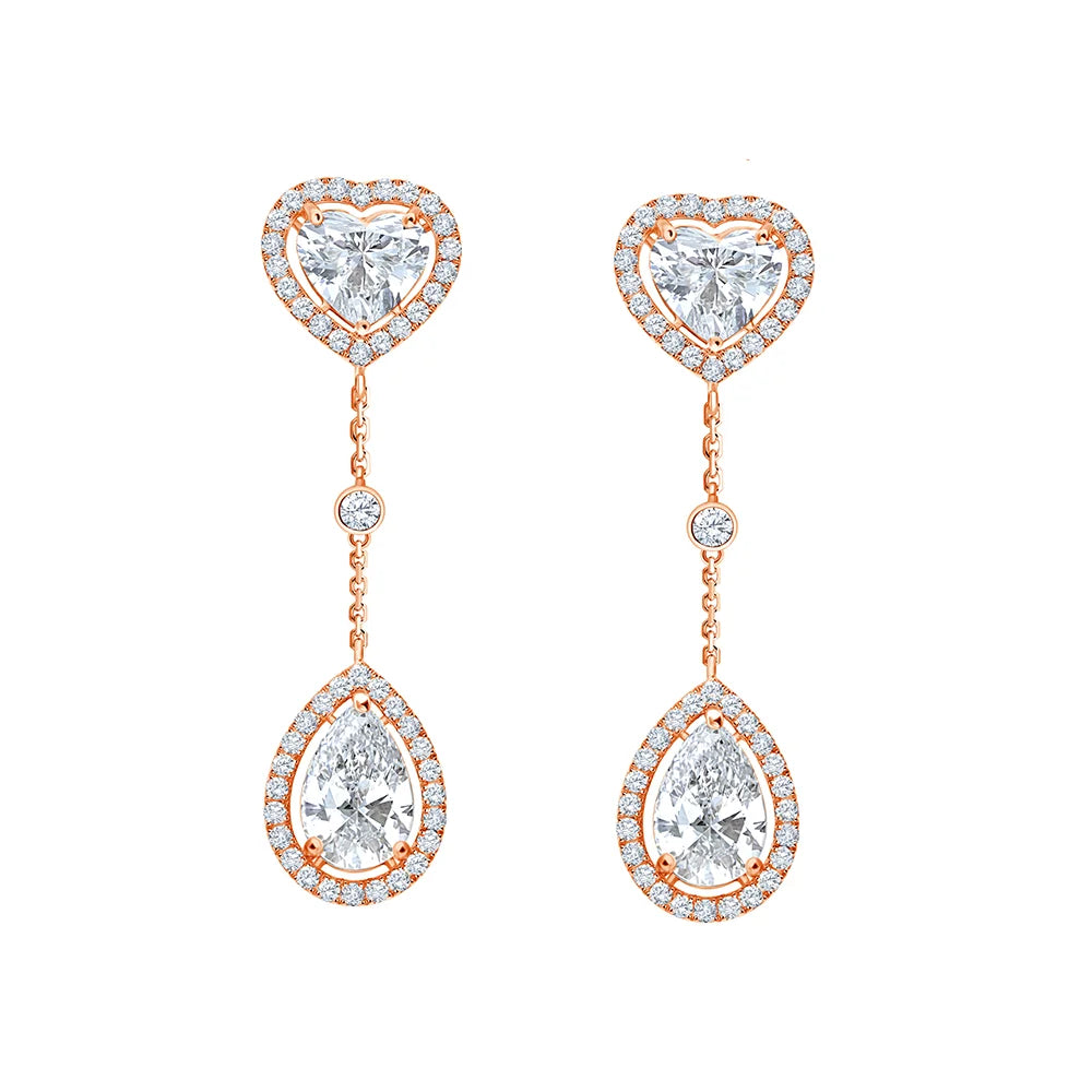 Pear and Heart Cut Halo Drop Earrings