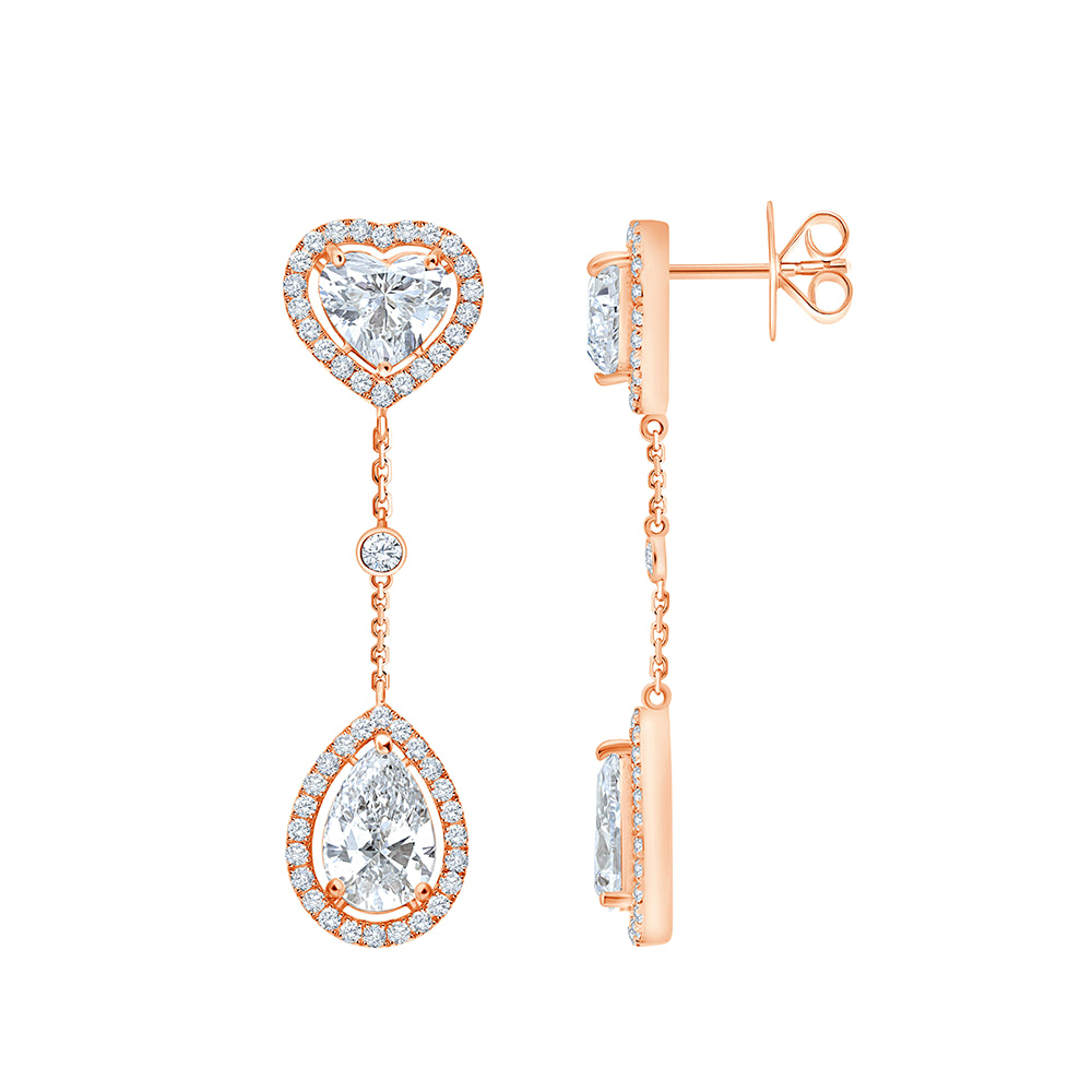 Pear and Heart Cut Halo Drop Earrings