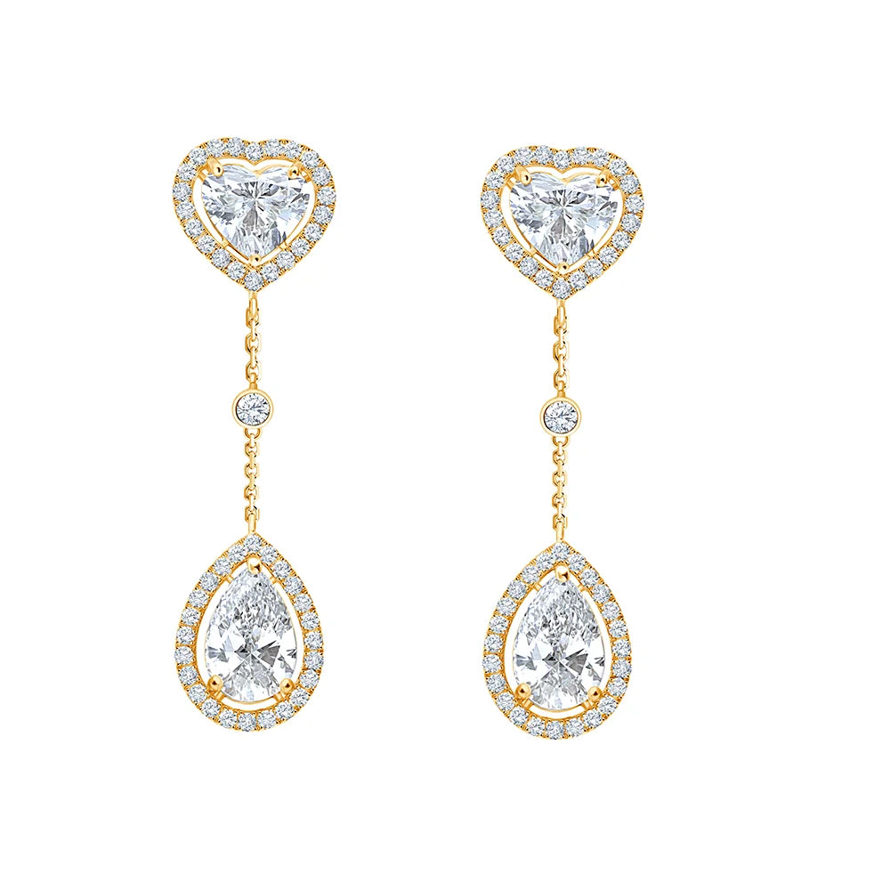 Pear and Heart Cut Halo Drop Earrings