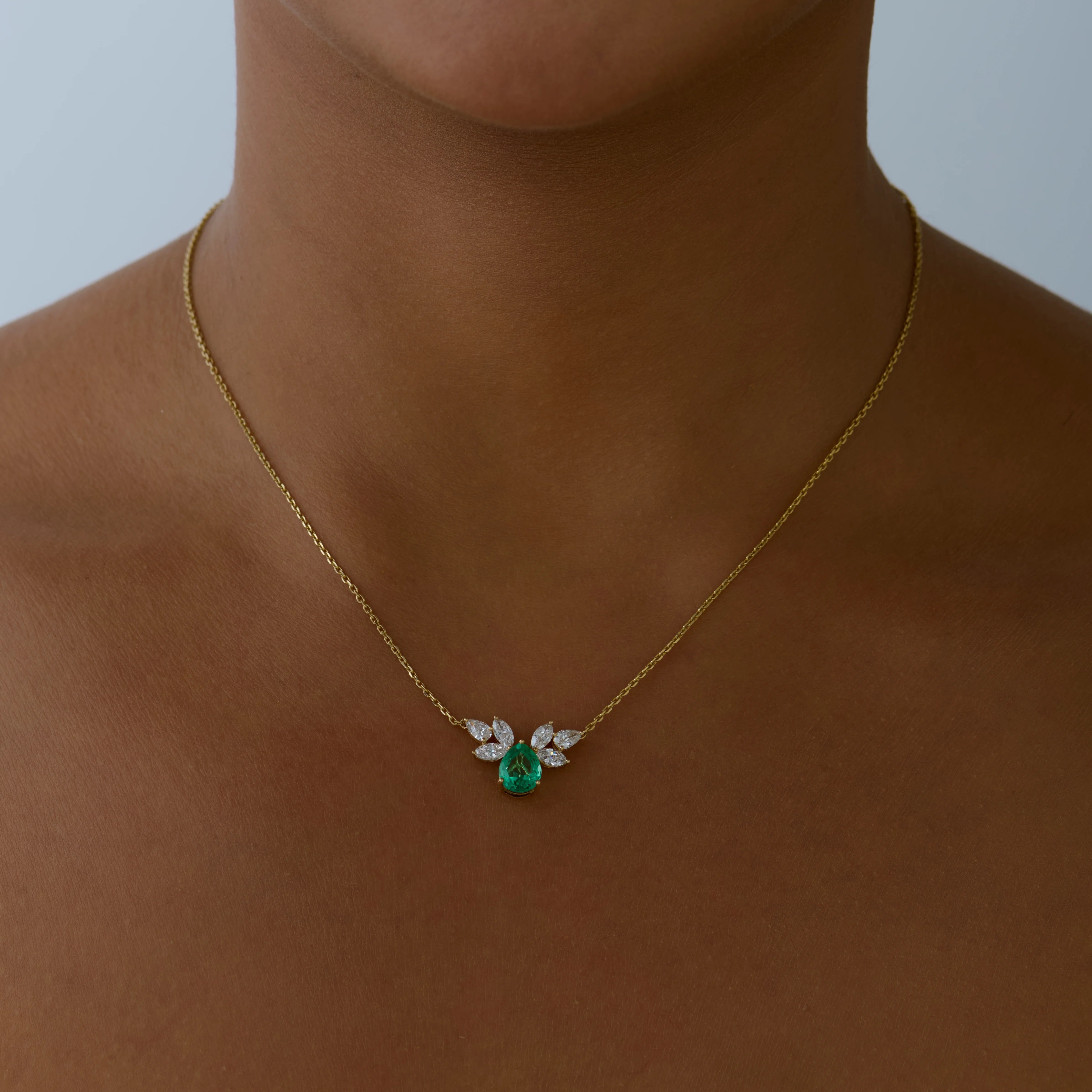 SemiPrecious Pear Cut Emerald Bloom Pendant