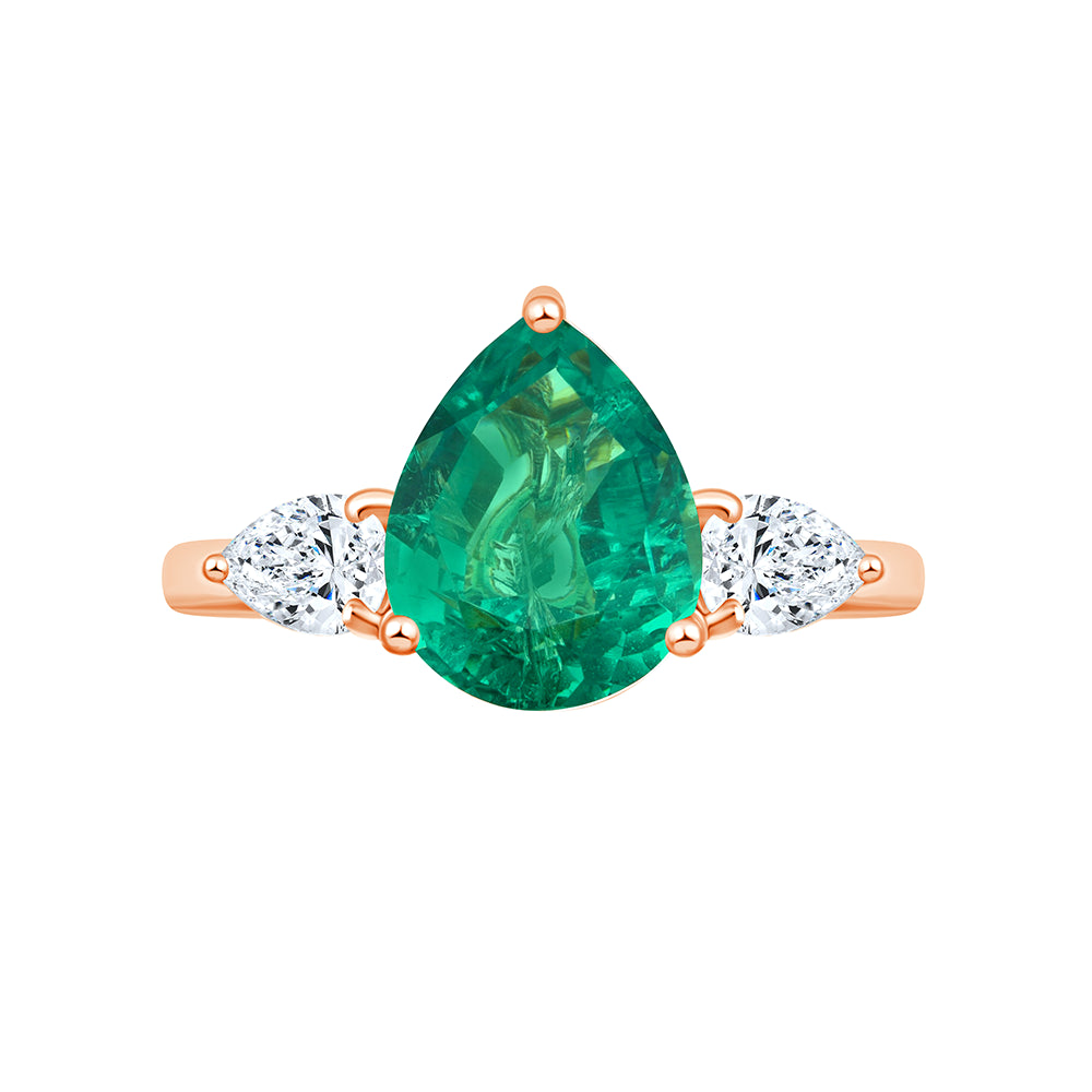 SemiPrecious Emerald Diamond Three Stone Ring