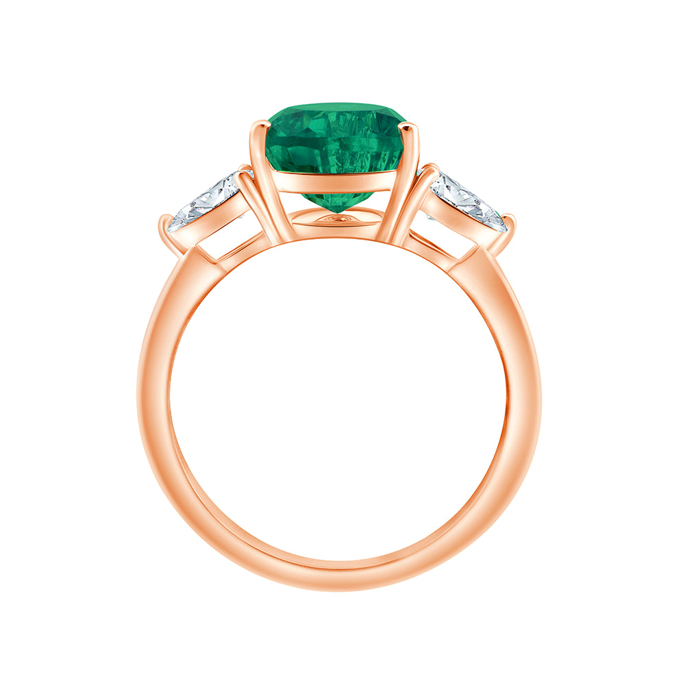 SemiPrecious Emerald Diamond Three Stone Ring