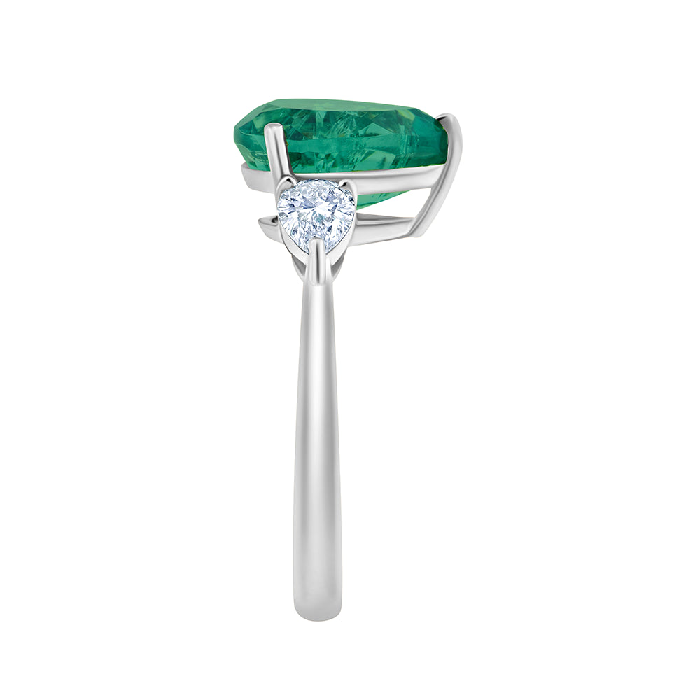 SemiPrecious Emerald Diamond Three Stone Ring
