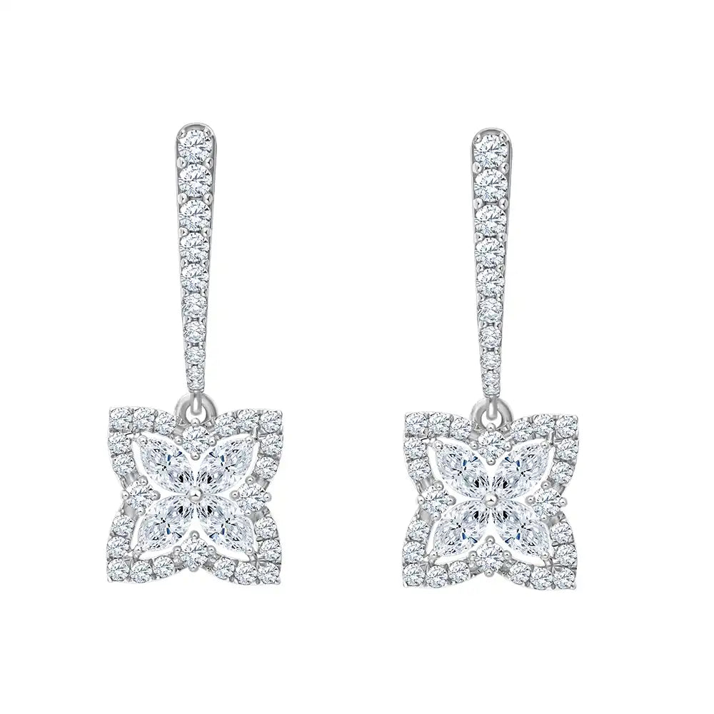 Clover Motif Halo Hoop Drop Earrings