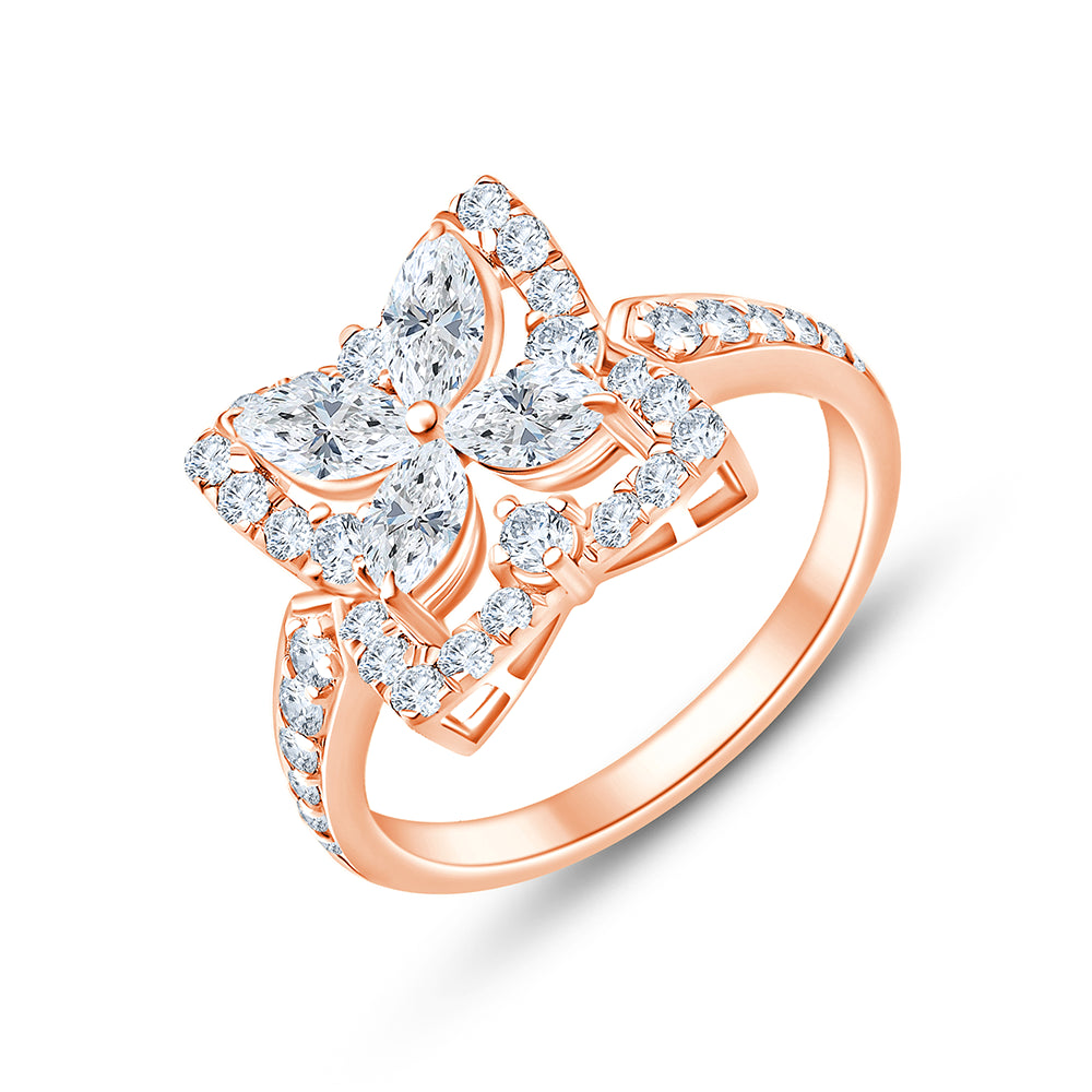 Clover Motif Halo Diamond Accent Ring