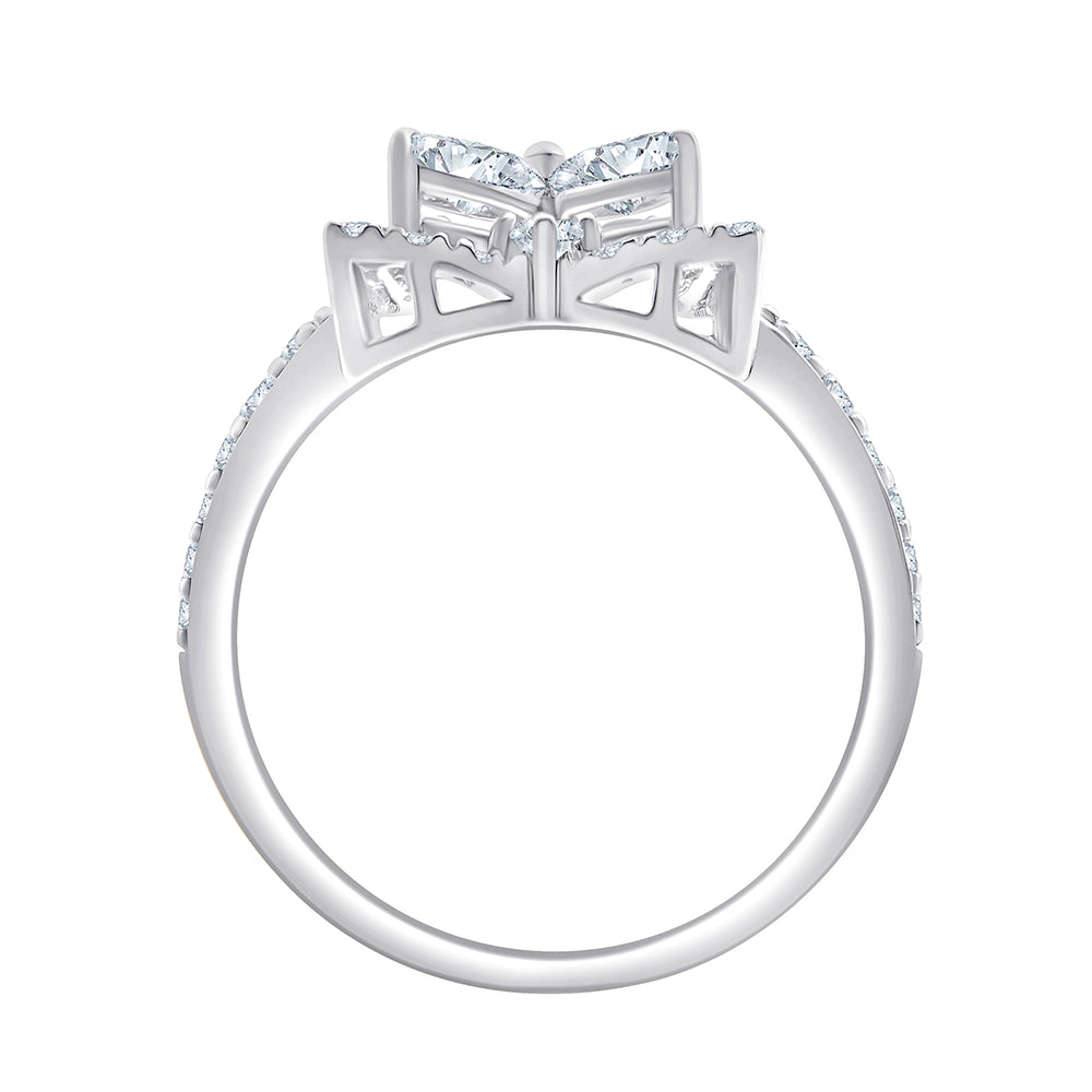 Clover Motif Halo Diamond Accent Ring