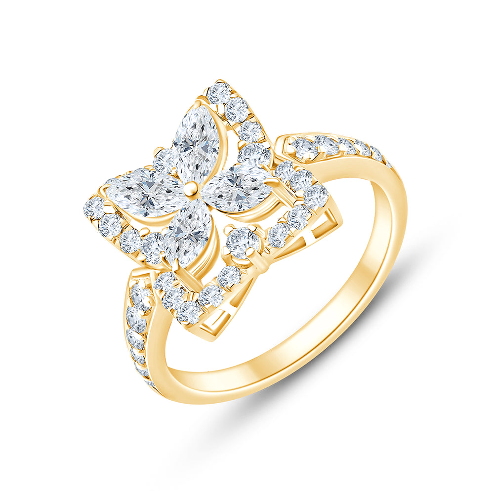 Clover Motif Halo Diamond Accent Ring