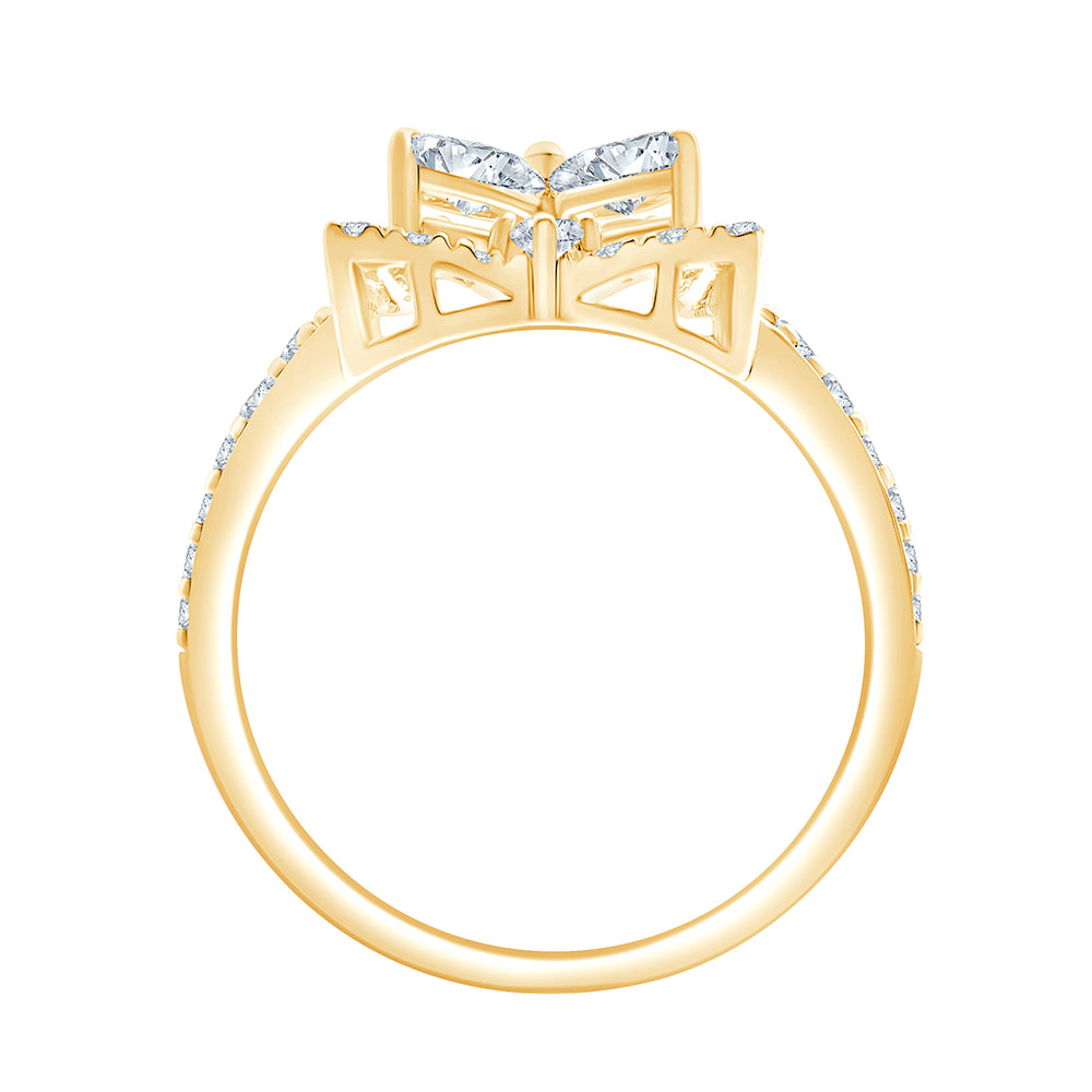 Clover Motif Halo Diamond Accent Ring