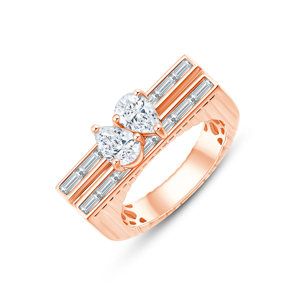Pear & Baguette Cut Panel Line Ring