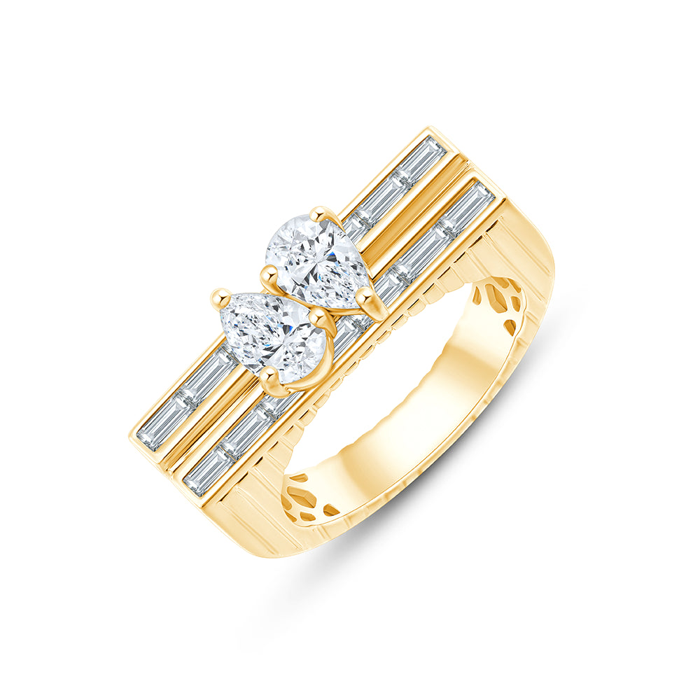 Pear Baguette Cut Panel Line Ring